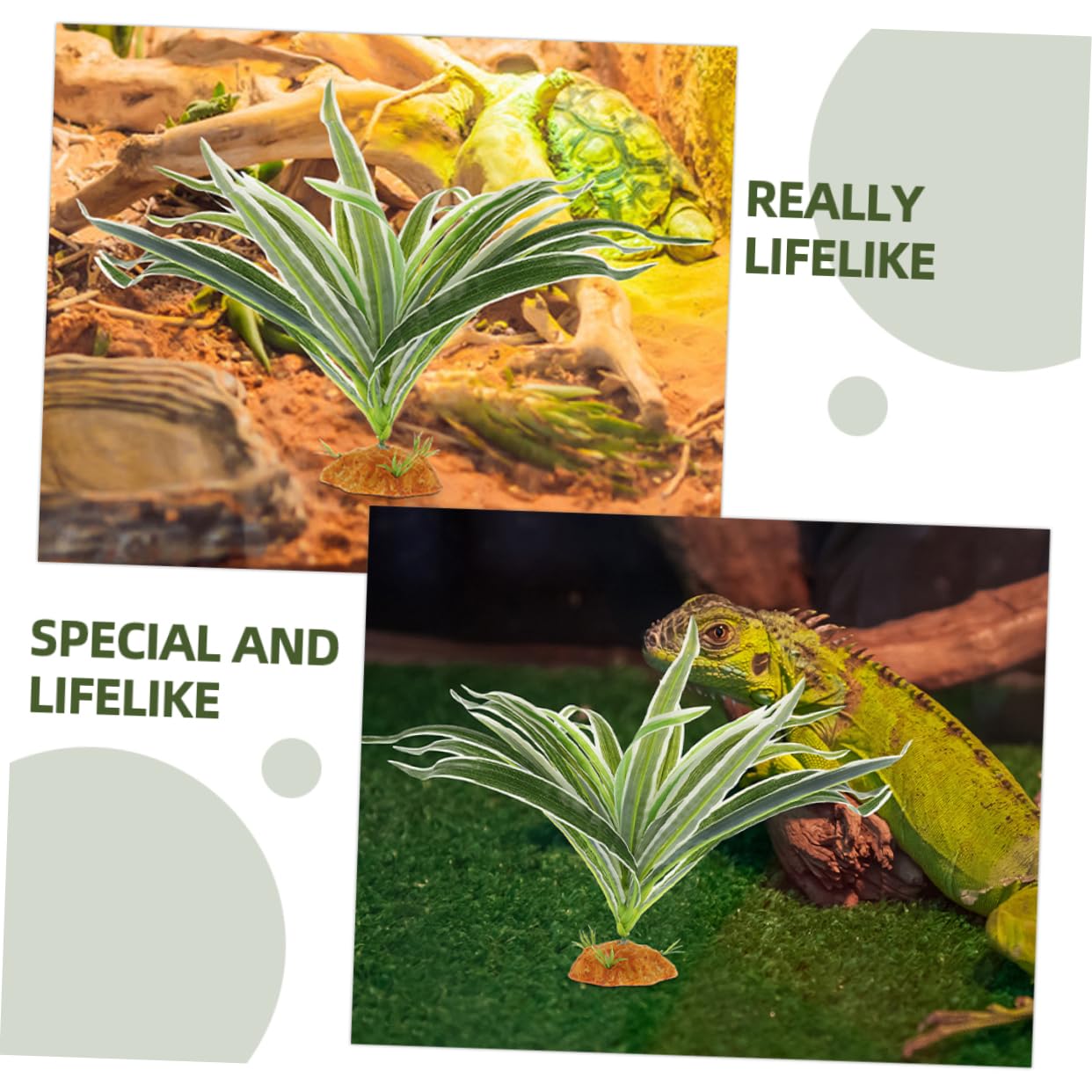Totority 2pcs Lifelike Reptile Tank Plants Fake Decorative Plants for Reptile Habitat