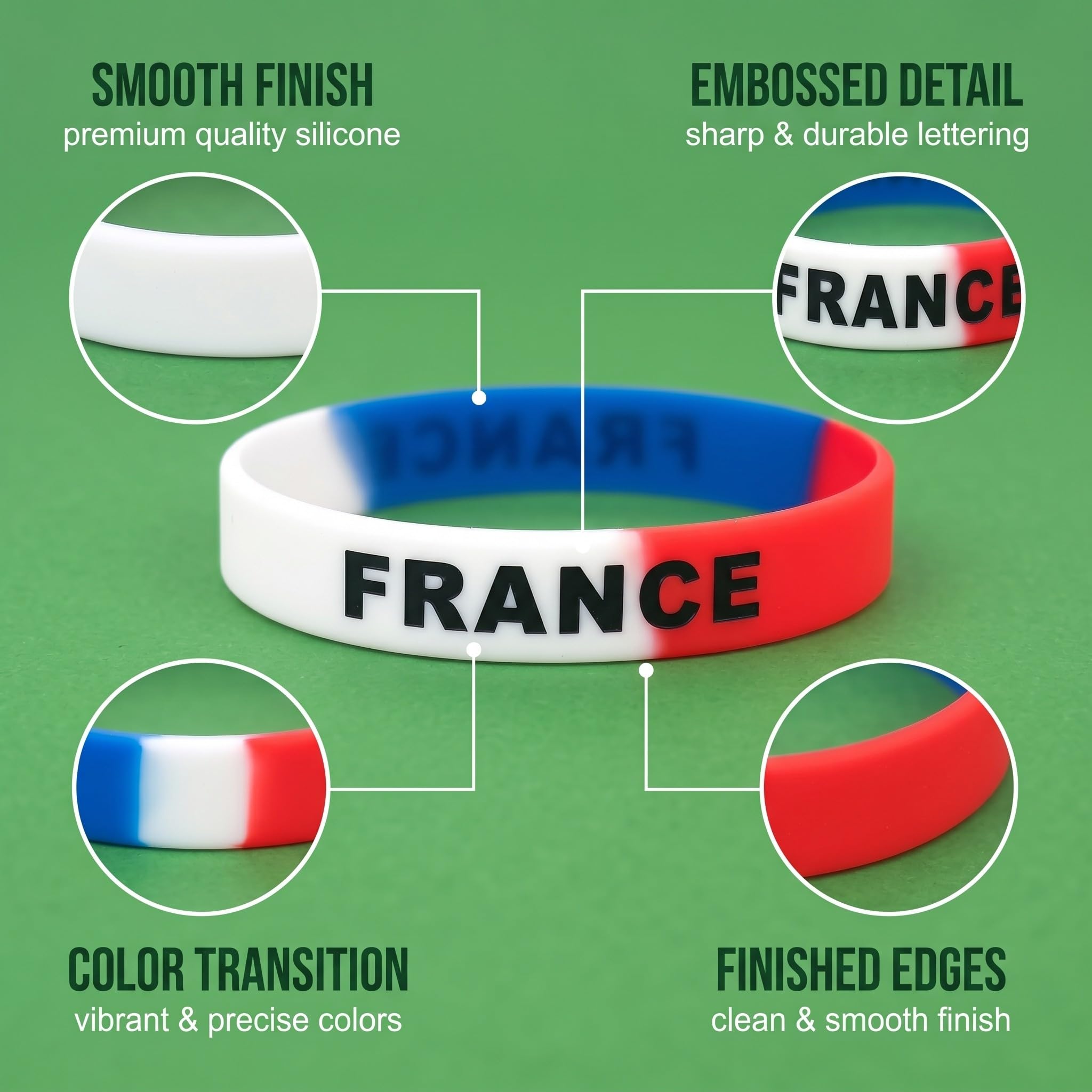 Lot de 6 Bracelets Silicone Drapeau Français | Accessoires Supporters Football | Fan Sportifestif | Unisexe Enfants Adultes | Anti-Transpiration Résistant