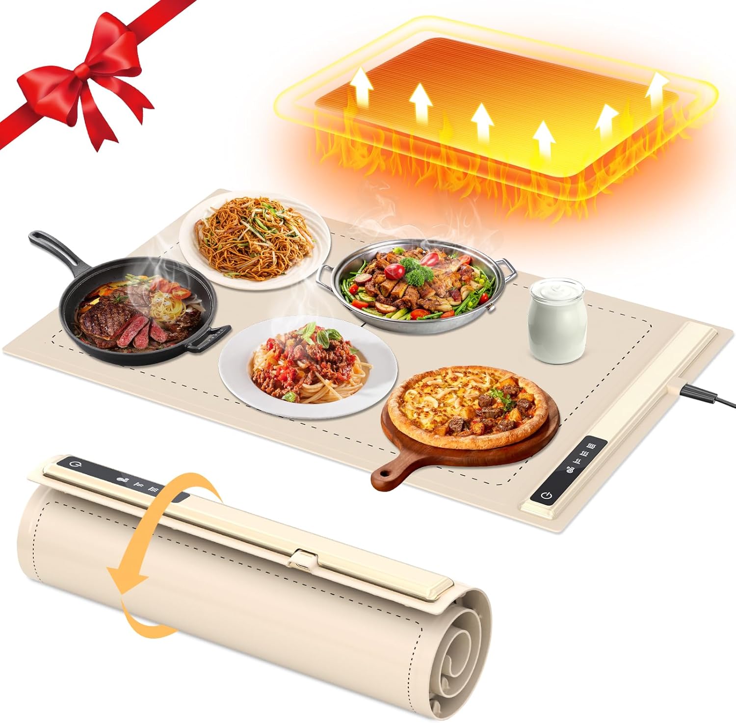 Adjustable Electric Warming Tray with Portable Roll-Up Silicone Design Adjustable Electric Warming Tray with Portable Roll-Up Silicone Design