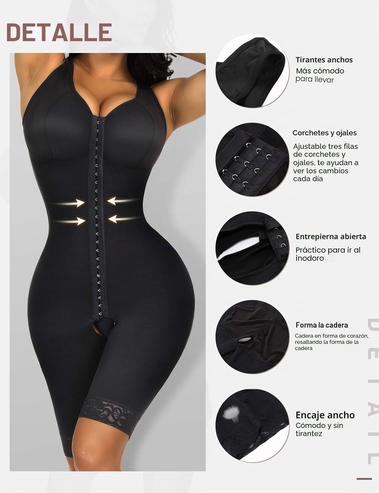 FeelinGirl Faja para Mujer con 3 Filas de Ganchos Shapewear Sobre Busto Control de Abdomen Body Reductor con Pantalones Moldeadores hasta la Rodilla Tallas Grandes