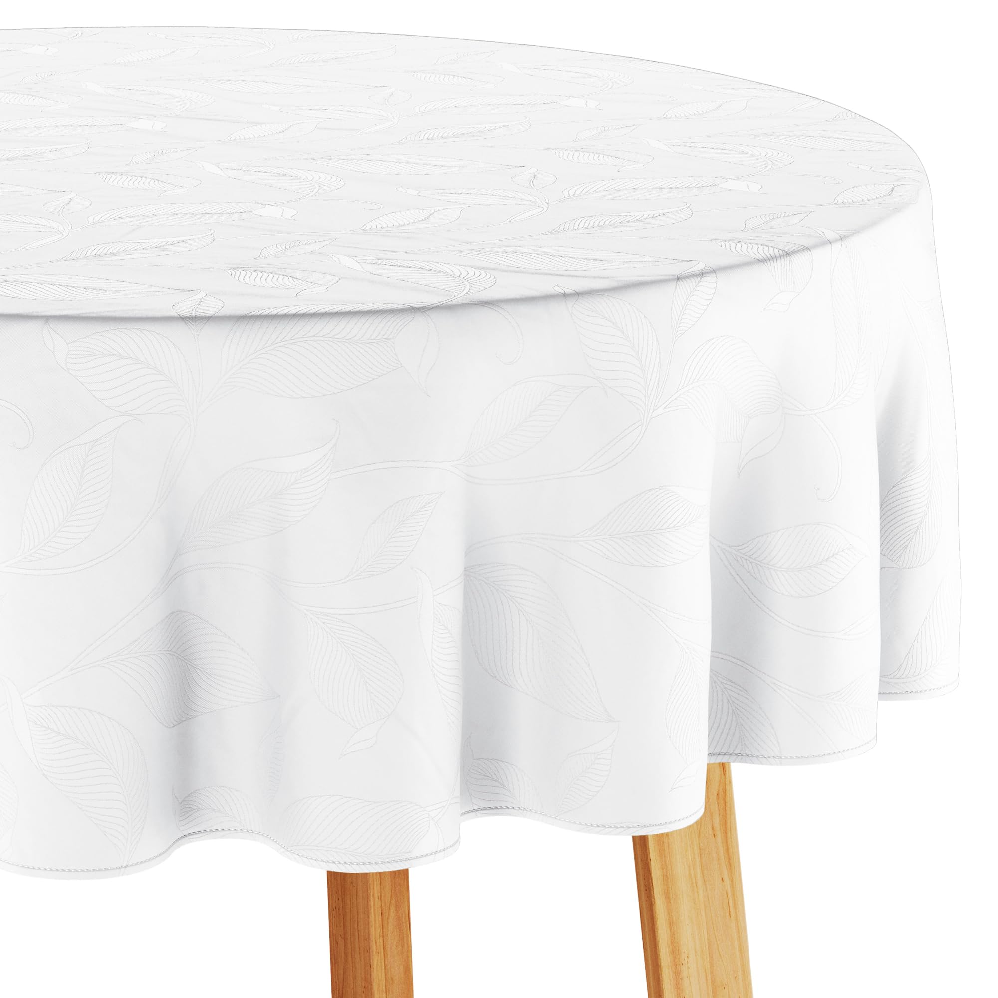 Tovaglia ovale, 140 x 240 cm, colore bianco, lavabile, per interni ed esterni, motivo vegetale Amalu