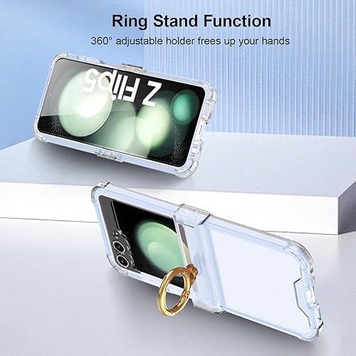 Miniatura 3 de QLTYPRI Funda para Samsung Galaxy Z Flip 5 con protección de bisagra, delgada y suave funda transparente con soporte de anillo con soporte de anillo
