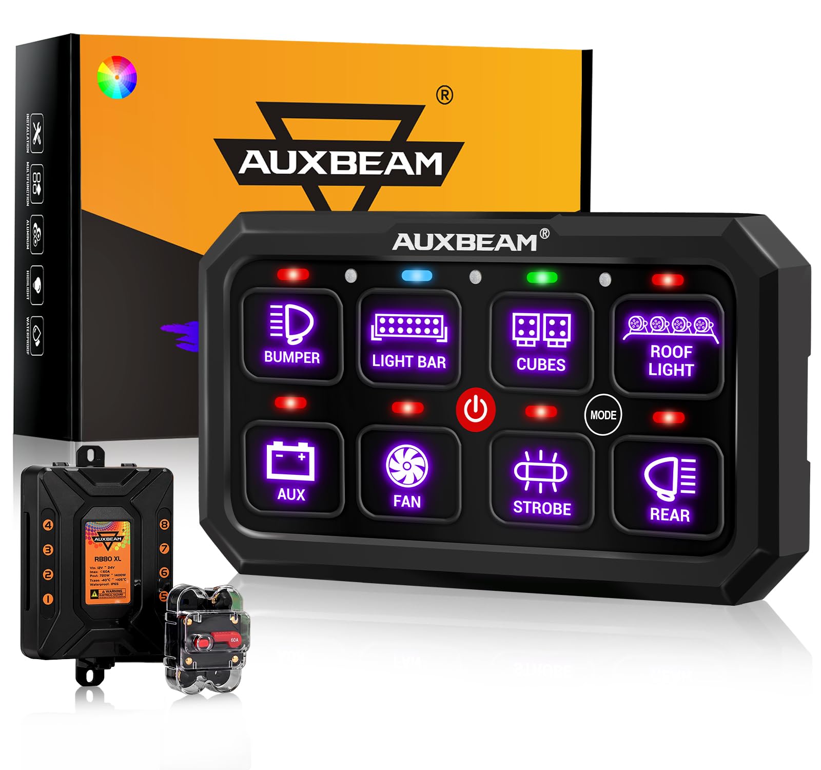 Amazon.co.jp: Auxbeam RGB 8ギャングスイッチパネル 5.3インチ RB80