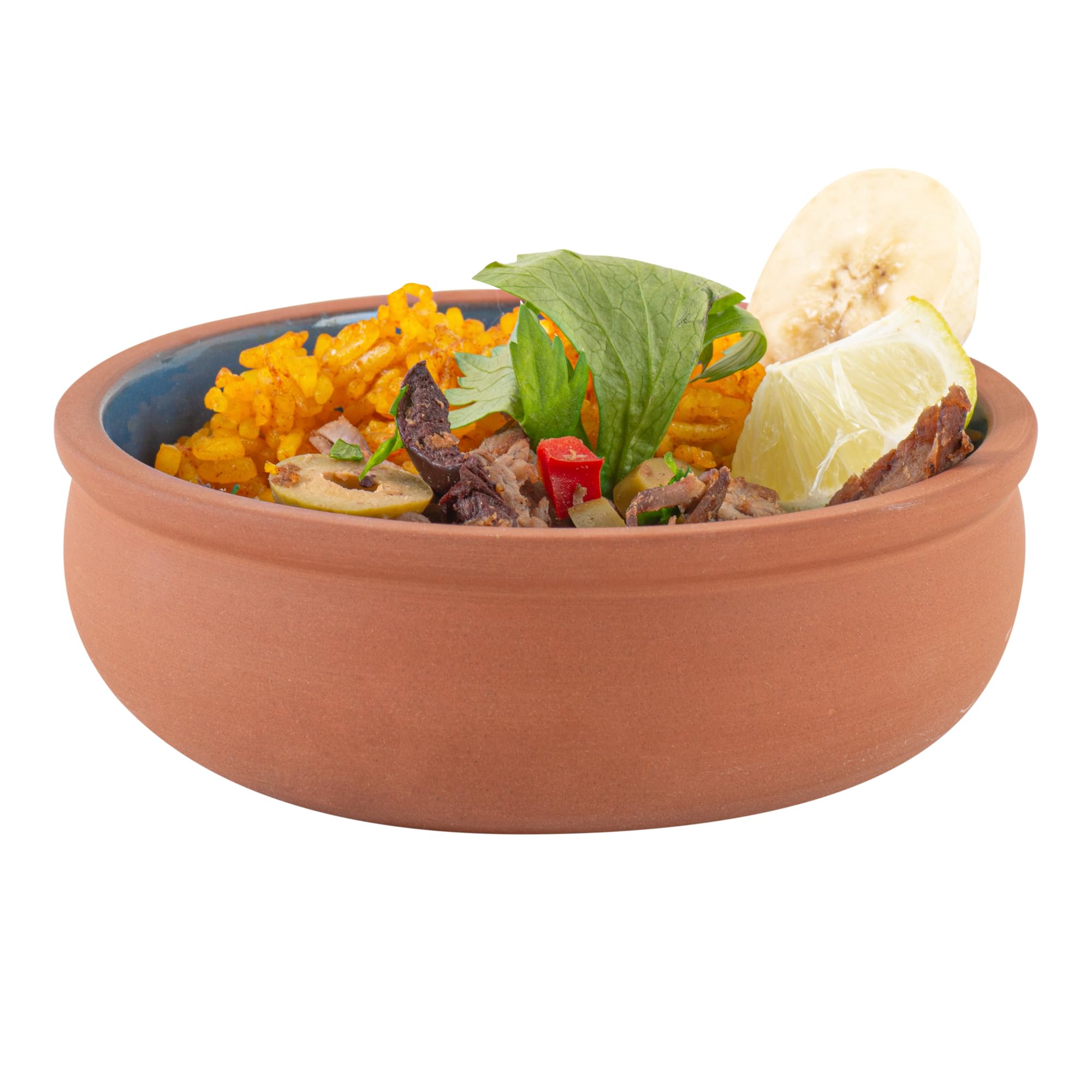 Restaurantware -Terra Tek Cazuelas de terracota de 6.75 onzas, 2 ollas de arcilla esmaltada azul para cocinar, listas para horno, microondas, ollas de terracota para servir, lavavajillas, para cocinar