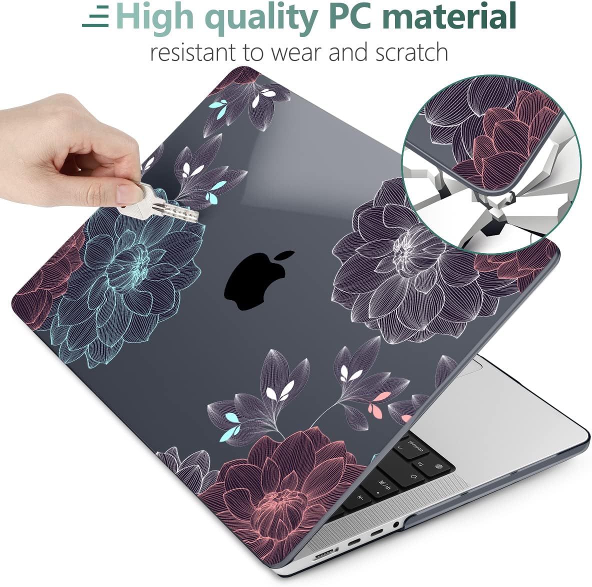 DONGKE for M4 MacBook Pro 16 Inch Case 2024 2023 2021 A3403 A3186 M3 A2991 M2 A2780 M1 A2485 Pro/Max Chip, Plastic Hard Shell Case & Keyboard Cover for Mac Pro 16 with Touch ID, Dahlia Flowers - Image 3