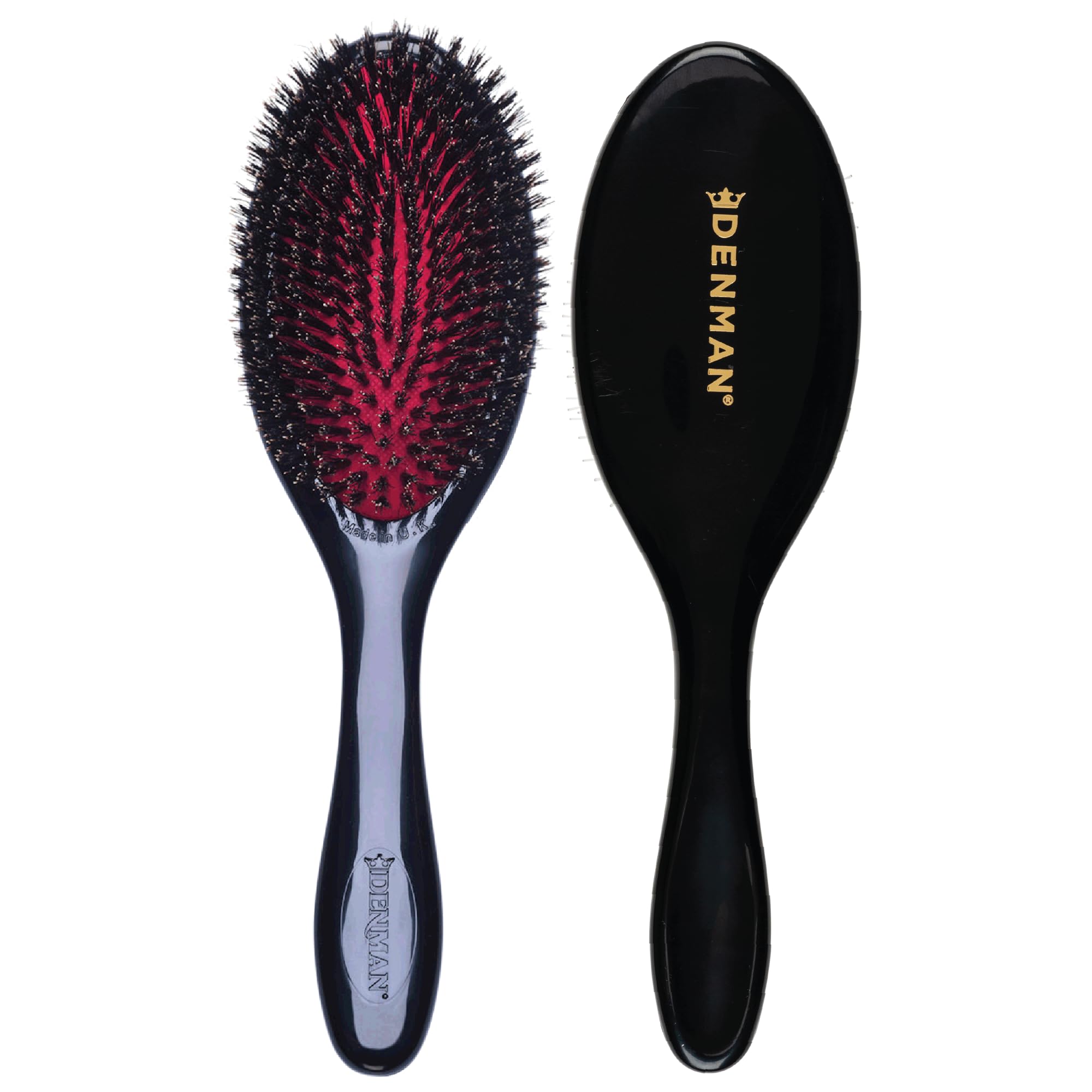 Denman Cushion Hair Brush (Medium) with Boar Bristles - Used for Finishing, Up-Dos, Creating Sleek Styles – Black, D82M