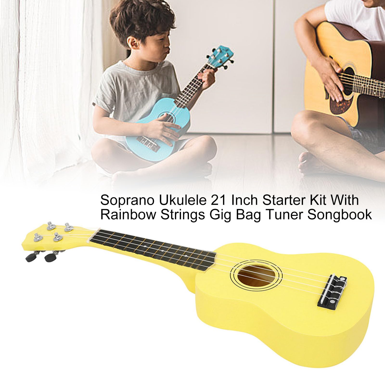 21-Zoll Holz Ukulele Gitarre, 4 Saiten, Musikinstrumente, pädagogisches Lernen, Primär Tutorial für Anfänger, Ukulele Starterpaket mit Zubehör
