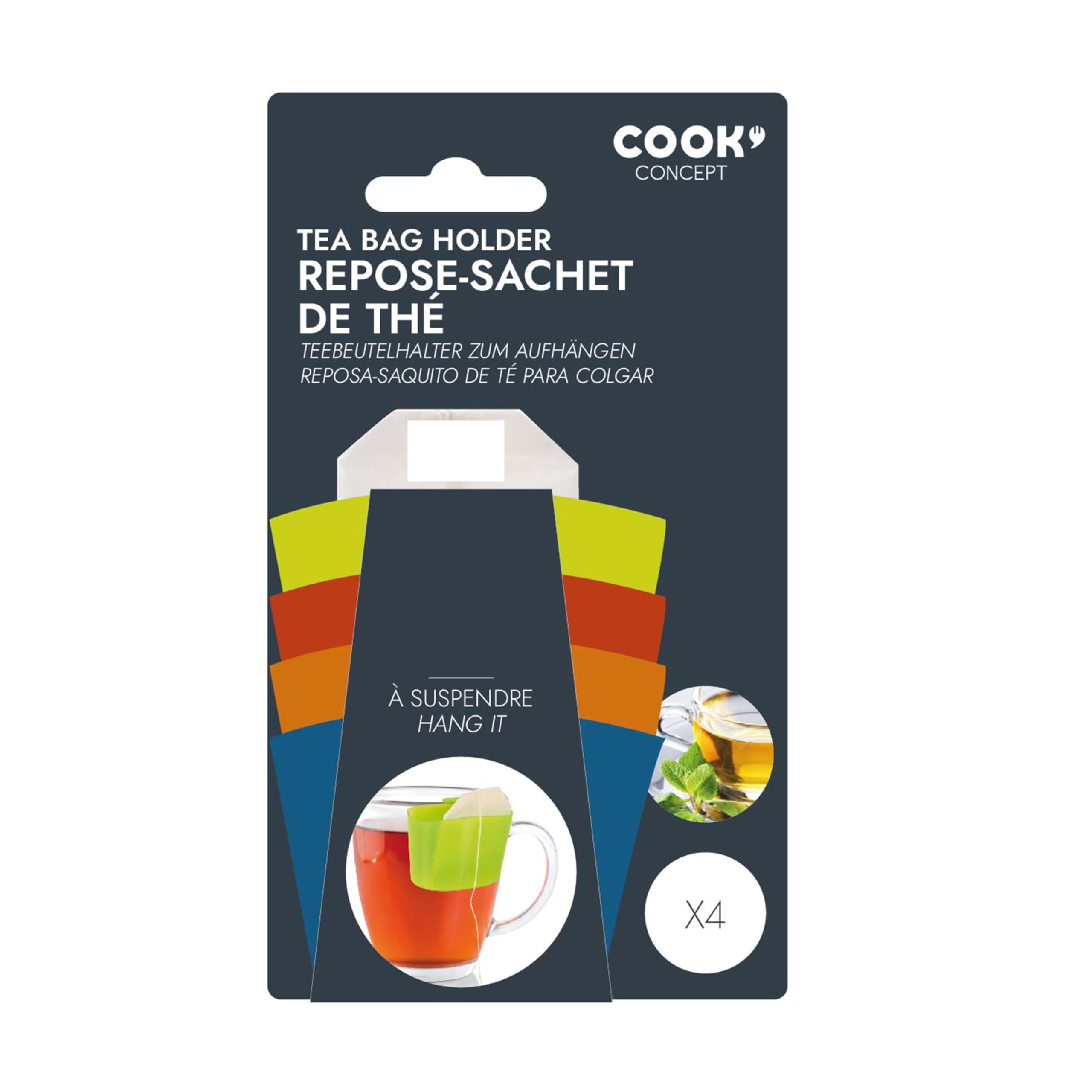 COOK CONCEPT - KM4091 Soporte para Bolsas de Té Colgante de Plástico Multicolor - Diseñado para Amantes del Té - Dimensiones 5,9 x 2,6 x 4,5 cm - Idea de Regalo