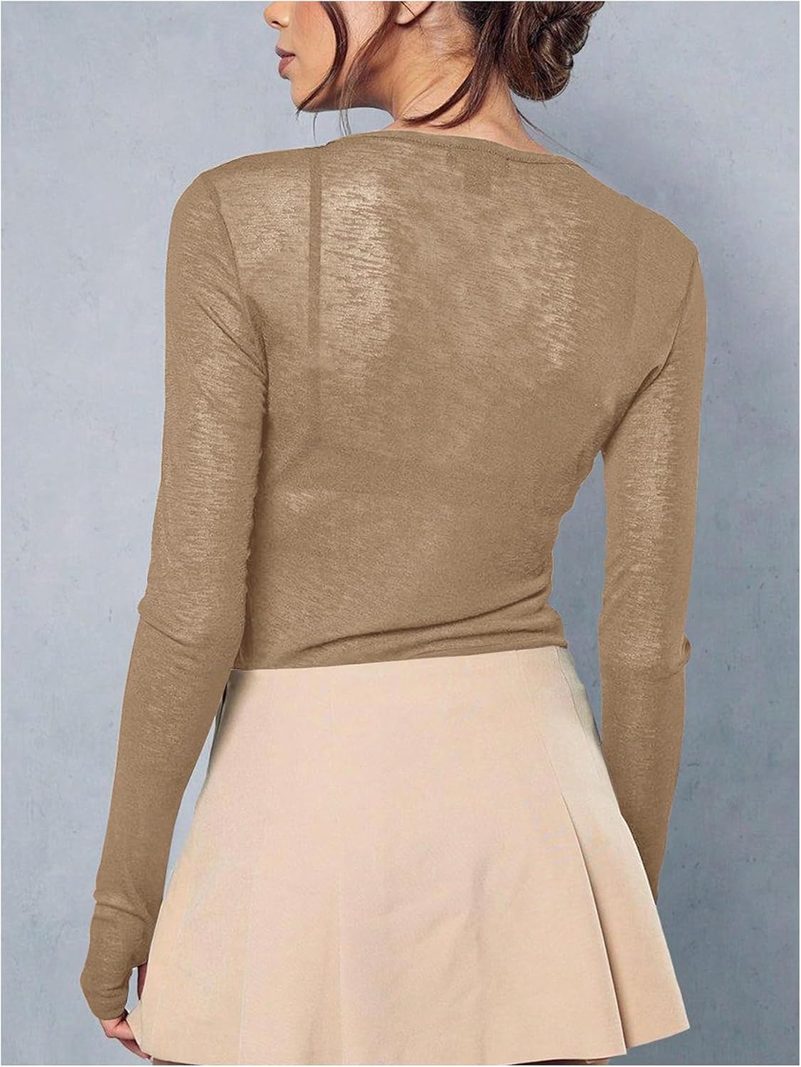 Women's Sheer Mesh Long Sleeve T Shirts Boat Neck Slim Fit Tee Tops Going Out See Through Shirts - Image 2