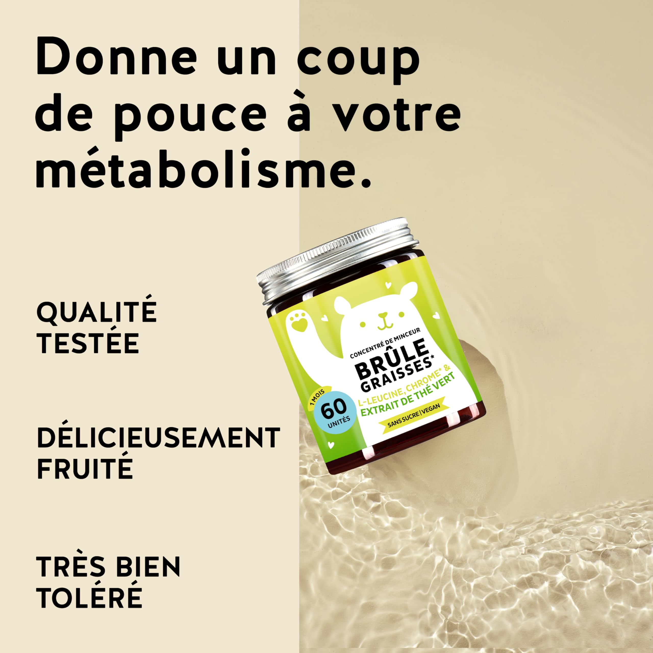 Gummies Complexe de Nutriments – Concentré De Minceur Gummies Avec Chrome, Biotine, Zinc, L-Leucine & Extrait De Thé Vert – 60 unités (1 mois), Vegan, Sans Sucre, Bears With Benefits