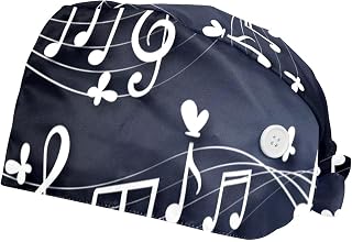 2 Pieces Working Hat with Buttons Adjustable Sweatband Bouffant Hats Unisex Tie Back Hats Music Note With Butterlfy