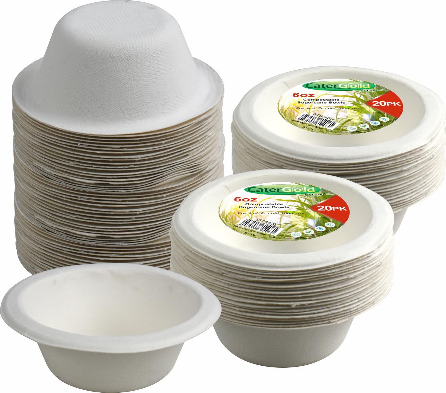 Catergold Sturdy Disposable Bagasse Paper Bowls Eco-Friendly Biodegradable Sugarcane (6oz 100 Bowls)