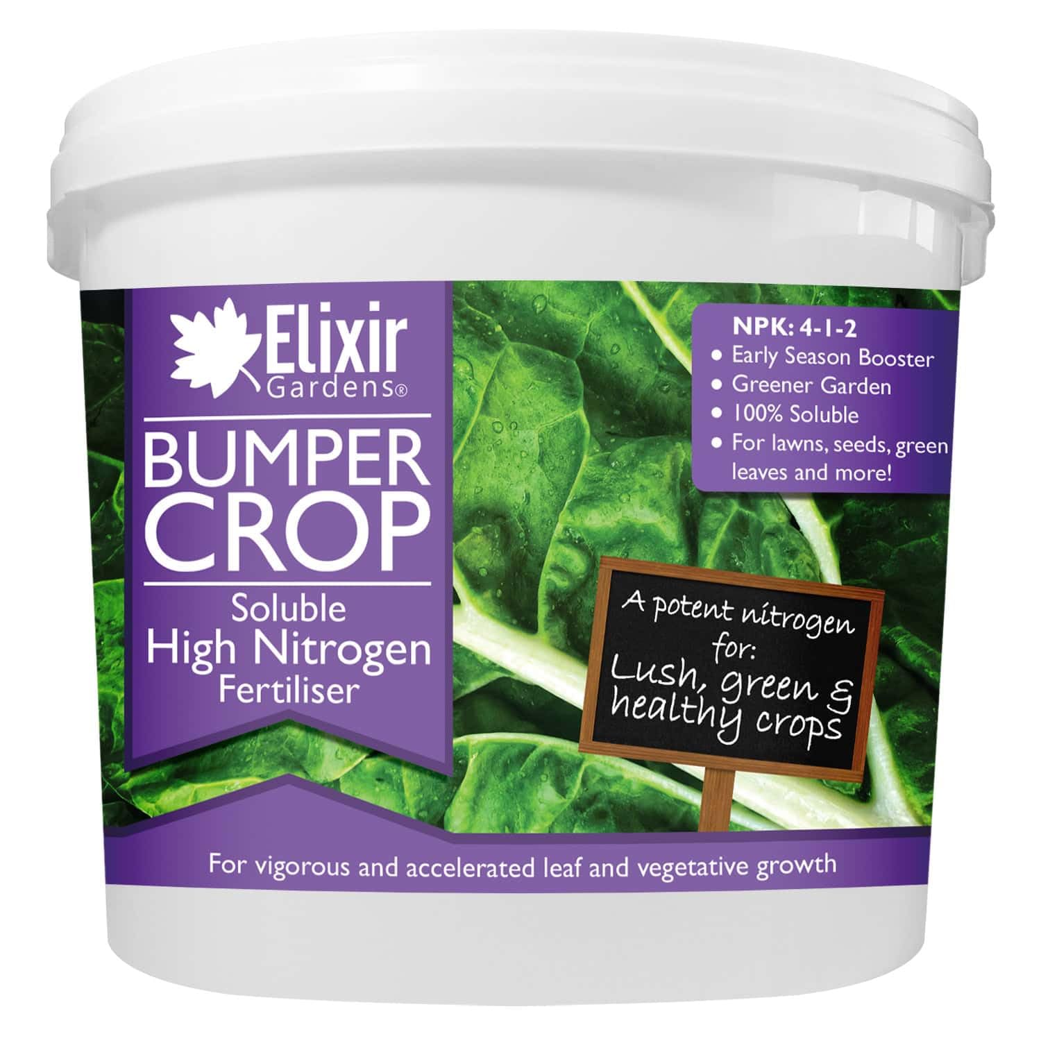 Bumper Crop High Nitrogen Fertiliser | N.P.K: 4-1-2 | Fom 1kg to 20kg, Perfect for Brassicas, Leafy Plants & Vegetables | 1kg Re-Sealable Tub (Makes 1000L of Liquid Feed)