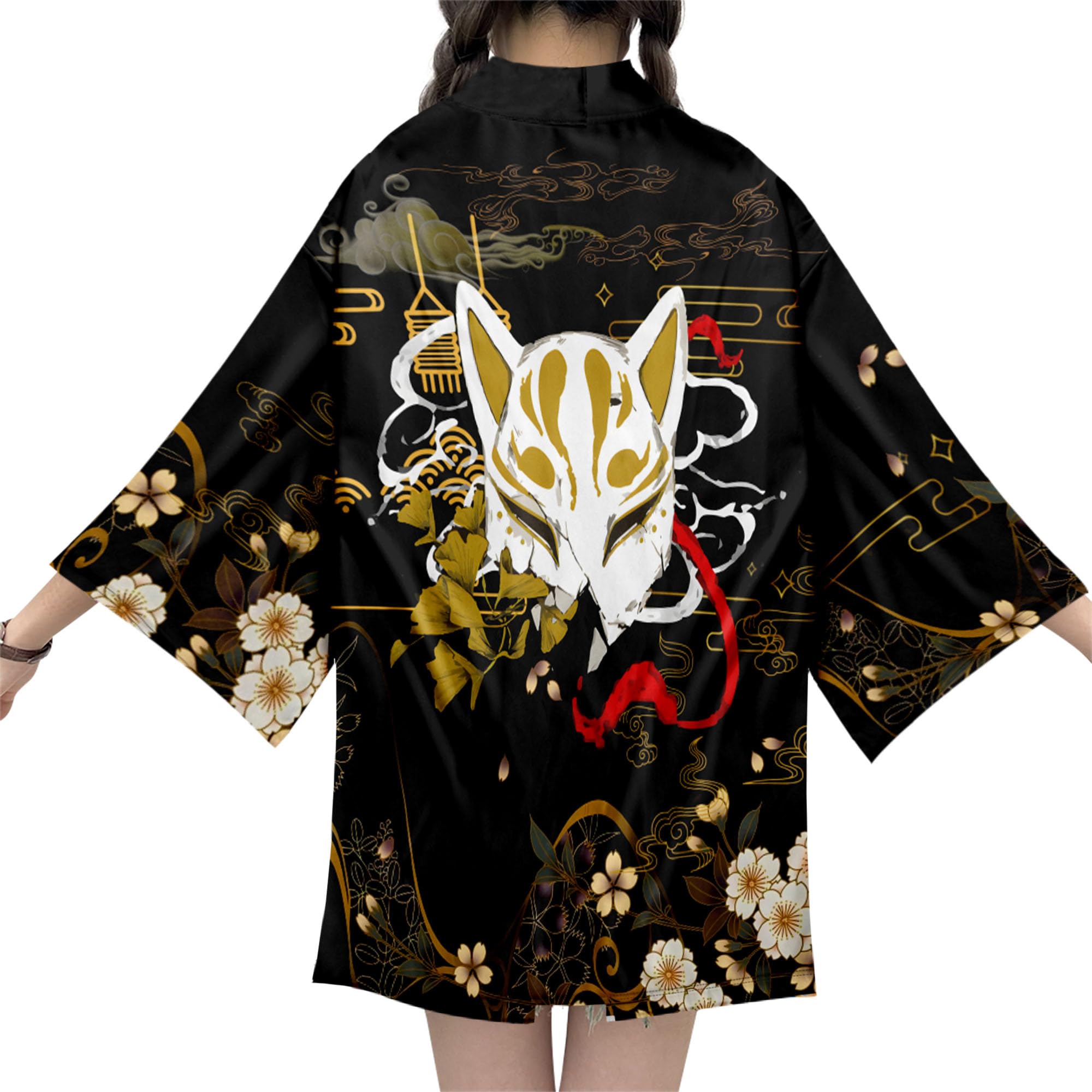 LAI MENG FIVE CATSWomen's Kimono Loose Floral Print Cover up Japanese Cardigan Casual Cute Blouse Tops