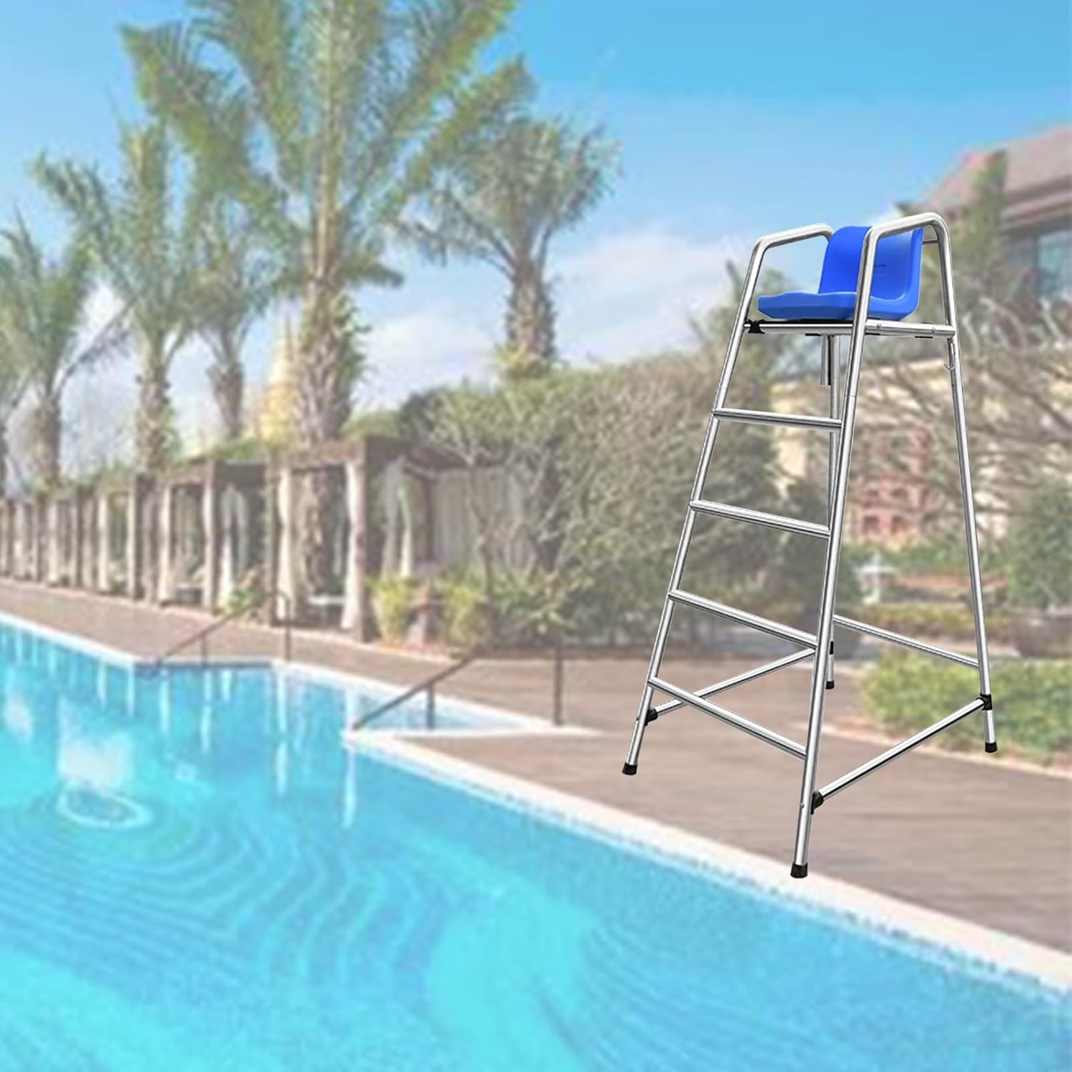 Tall Lifeguard Chairs,3.9 4.9 5.9ft Swimming Pool Lifeguard Chairs, Heavy-Duty 304 Stainless Steel Deck Chairs Outdoor for Lake Beach, Patio Bar Stool with Comfortable Seat Loads 300kg/660l