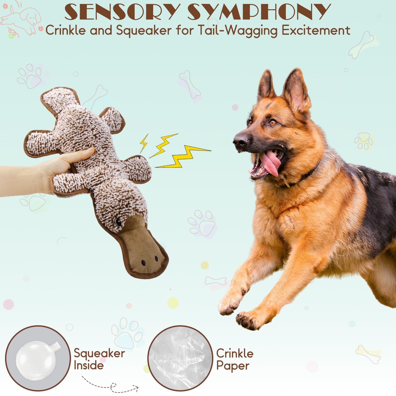 Giocattoli da masticare per cani senza imbottitura, confezione da 5 giocattoli da masticare con pieghe per tenerli occupati, giocattoli di peluche per dentizione per giocare al chiuso e