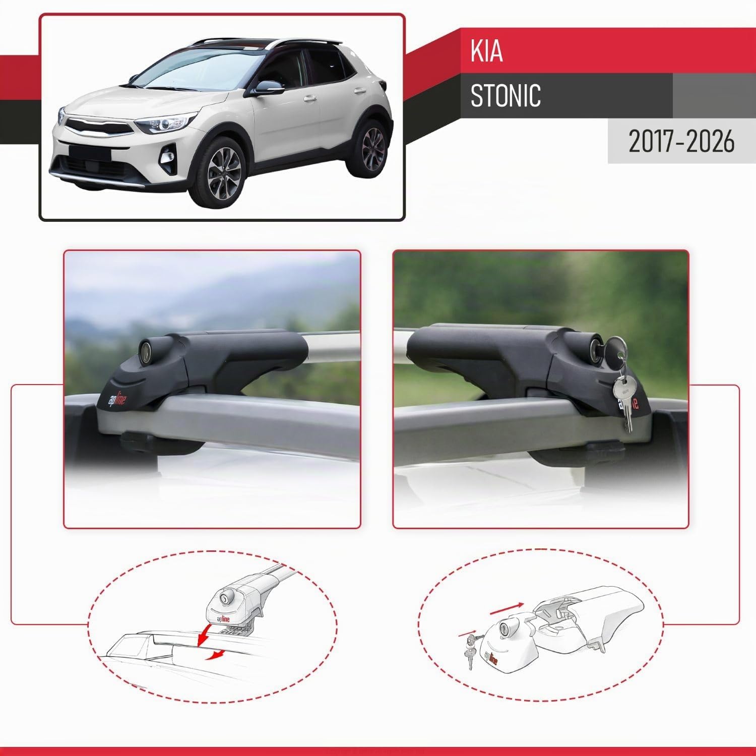 Compatible avec Kia Stonic 2017-2026 ACE-1 Modèle Barres de Toit Railing Porte-Bagages de Voiture Aluminium Gris 2 Barres