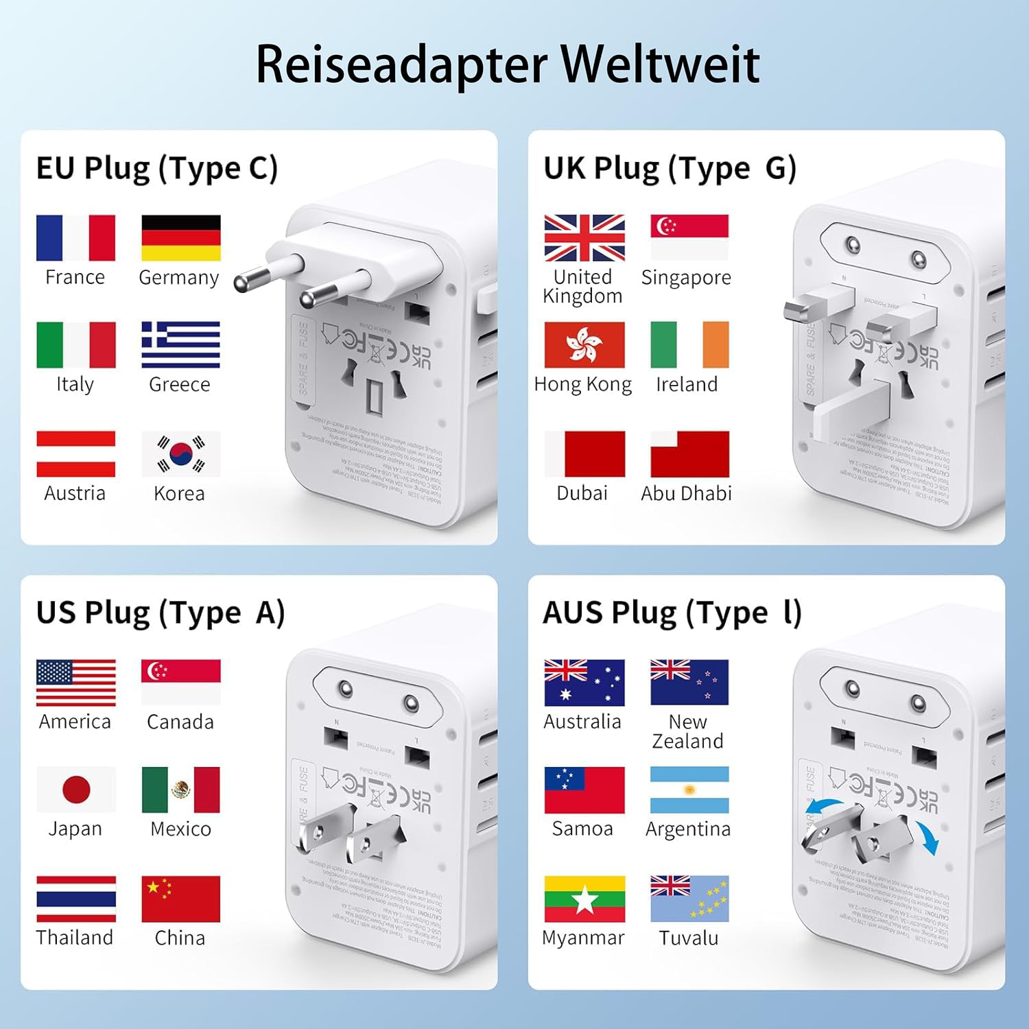2025 Neueste Reiseadapter Weltweit, Universal Reisestecker mit 2USB A und 2 USB C,Internationaler Stecker Traval Adapter für Deutschland USA England Australien Japan,Travel Essentials - Image 2