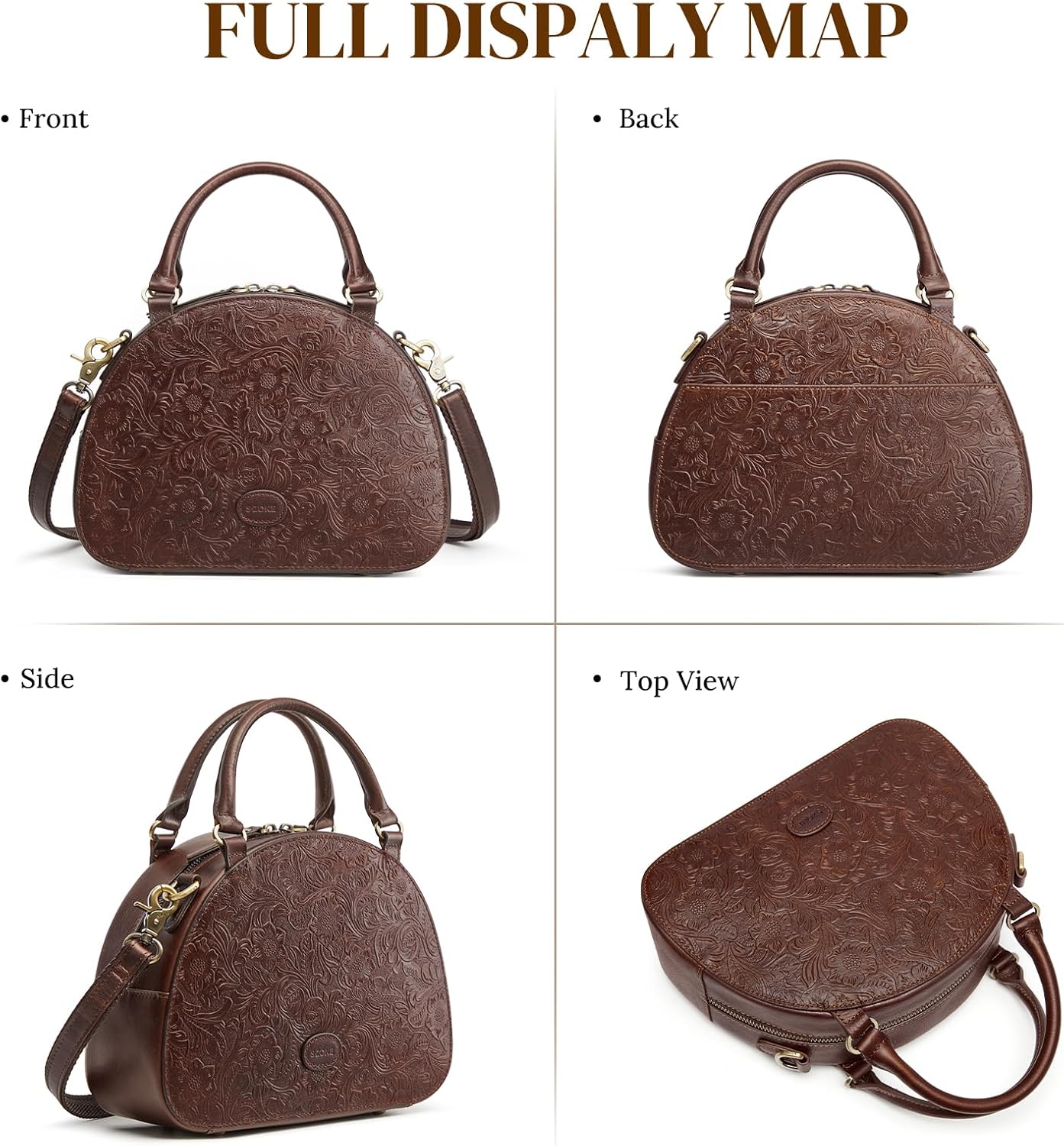 S-ZONE Leather Crossbody Bags for Women Vintage Handbag Top Handle Purse Designer Dome Satchel - Image 8