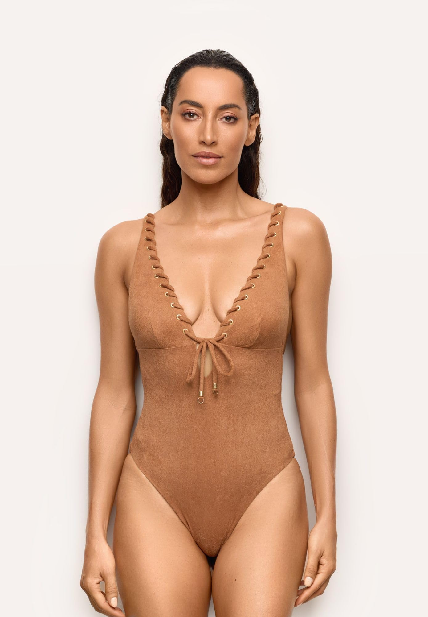 YAMAMAY - Costume da Bagno Intero Senza Ferretto, con Imbottitura Removibile, Donna, Jane, Nocciola, monocromo