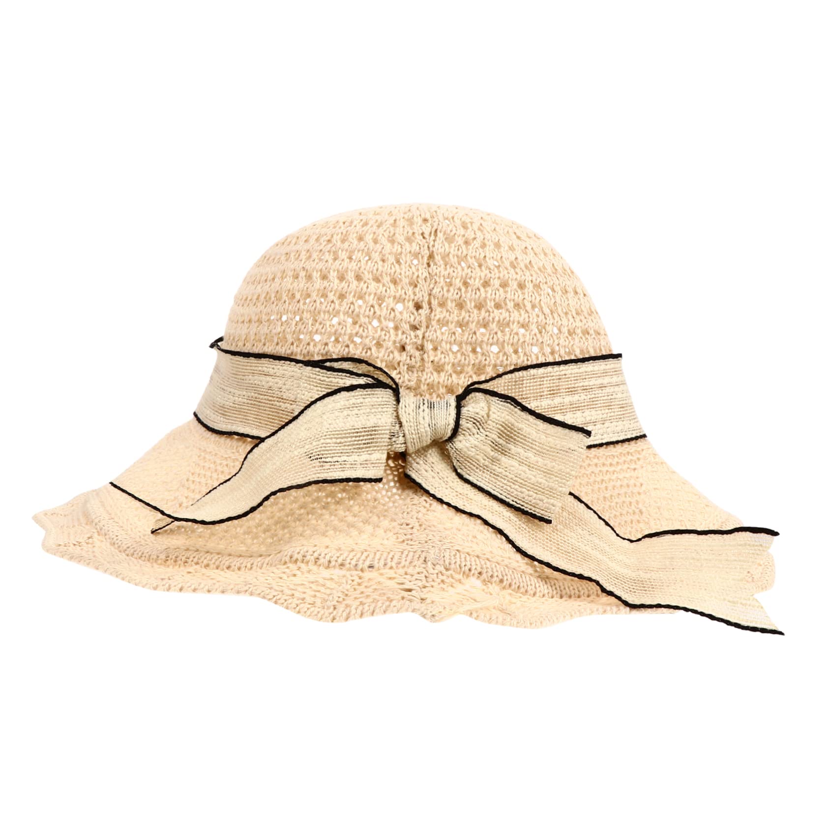 GALPADA Folding for Women Summer Outdoor Hat Sun Protection Fashion Bowknot Ribbon Decor Beige
