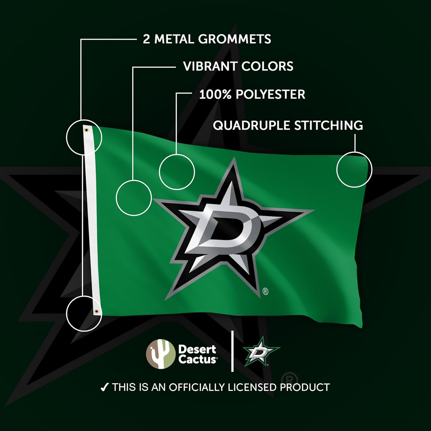 Desert Cactus Dallas Stars Flag NHL 100% Polyester Indoor Outdoor 3x5 feet National Hockey League Team Flags (Design #1) - Image 4