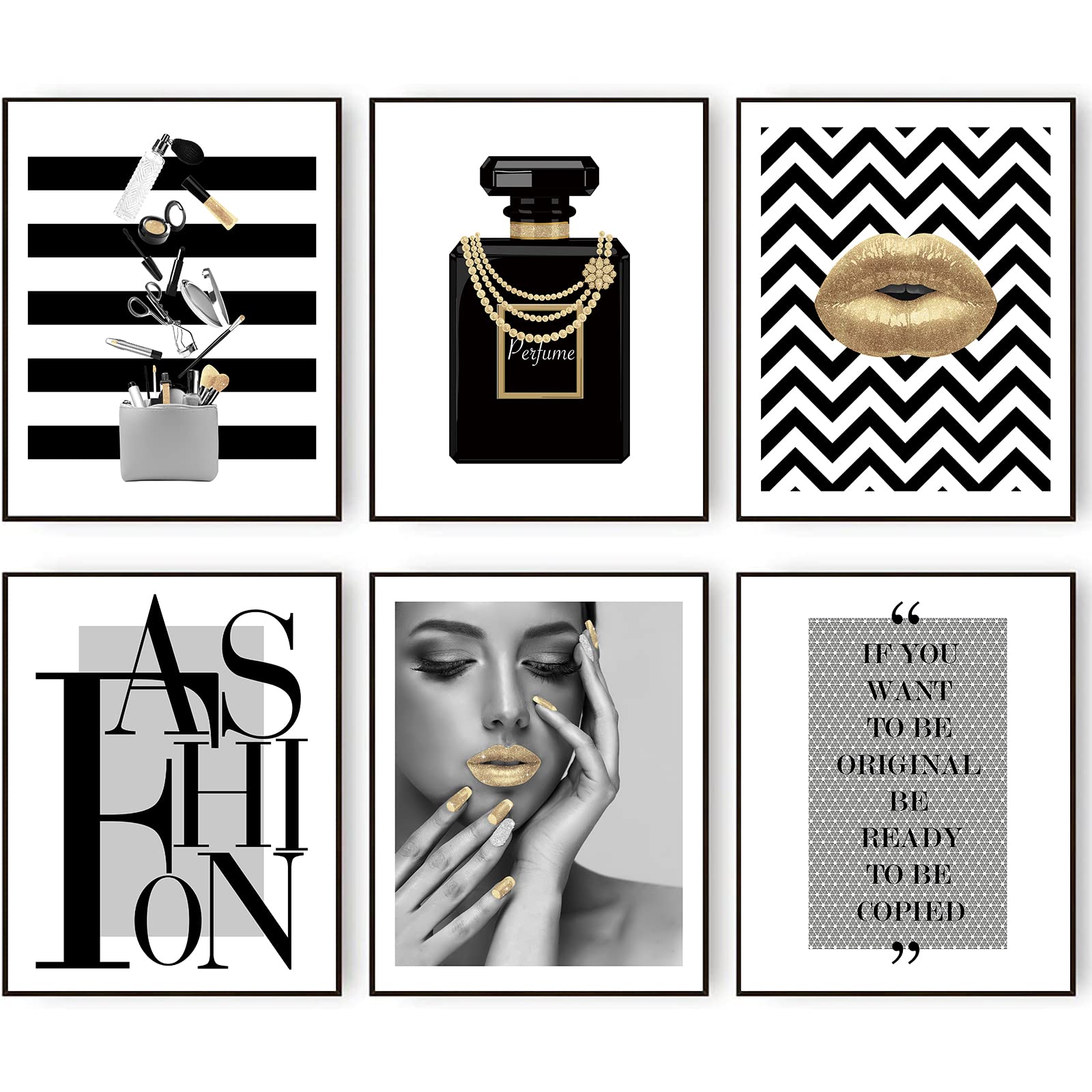 HOGEBIG Black and Gold Fashion Wall Art Set Canvas Wall Decor Pictures Art Perfume Lady Makeup Tool Stylish Photo and Quote Posters Prints for Bedroom Bathroom Decor (11"x14" UNFRAMED)
