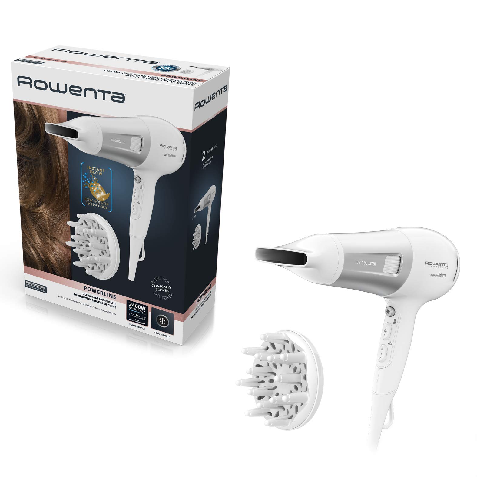 Rowenta - Powerline Sèche-cheveux Ionique avec Concentrateur et Diffuseur
