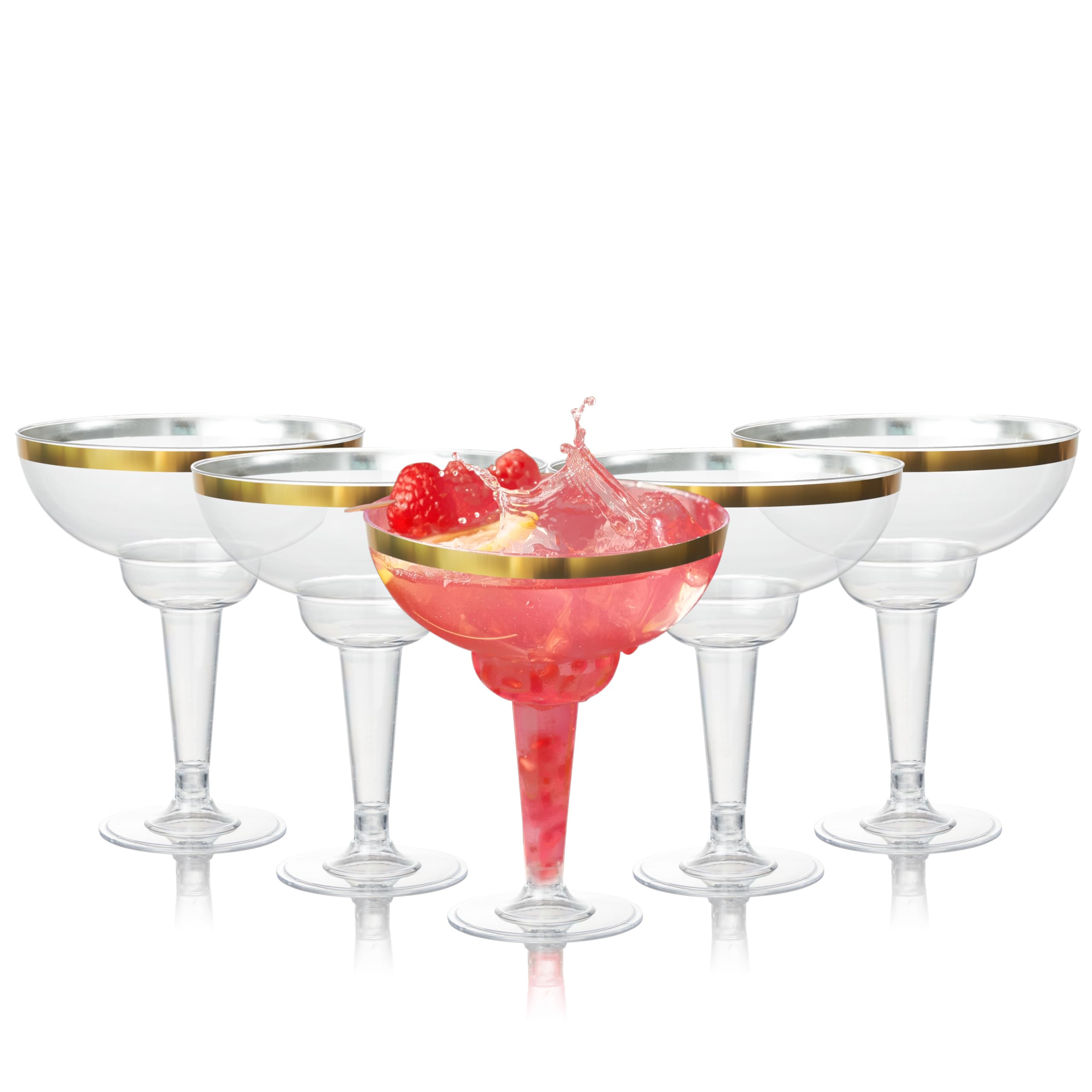 MATANA24 Elegant Plastic Margarita Cocktail Glasses with Gold Rim (360ml / 12oz) - Sturdy & Reusable - Daiquiri Martini Glasses for Weddings Birthdays, Christmas & Outdoor Parties