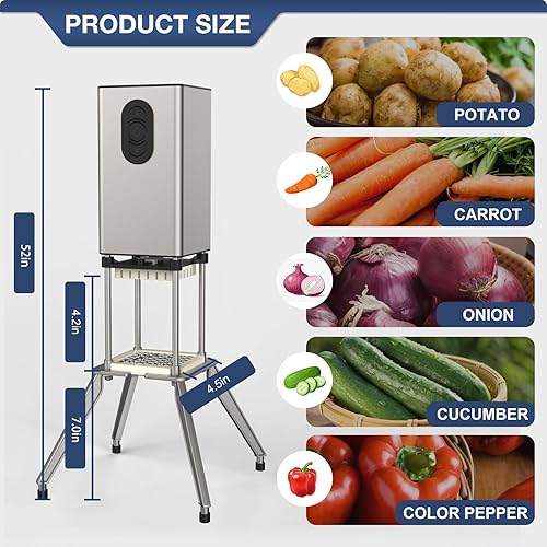 Miniatura 2 de Cortador de patatas fritas eléctrico de acero inoxidable, cortador profesional para papas fritas con 4 cuchillas, ideal para papas, zanahorias y