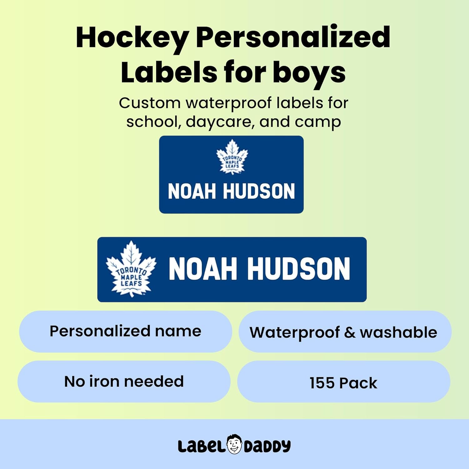 Label Daddy Hockey Labels - Customize Waterproof Name Labels for School Supplies, Clothing, Bottles, Day Camp, Sports & Organization - Peel and Stick Durable Labels - 155 Pack | Toronto Maple Leafs