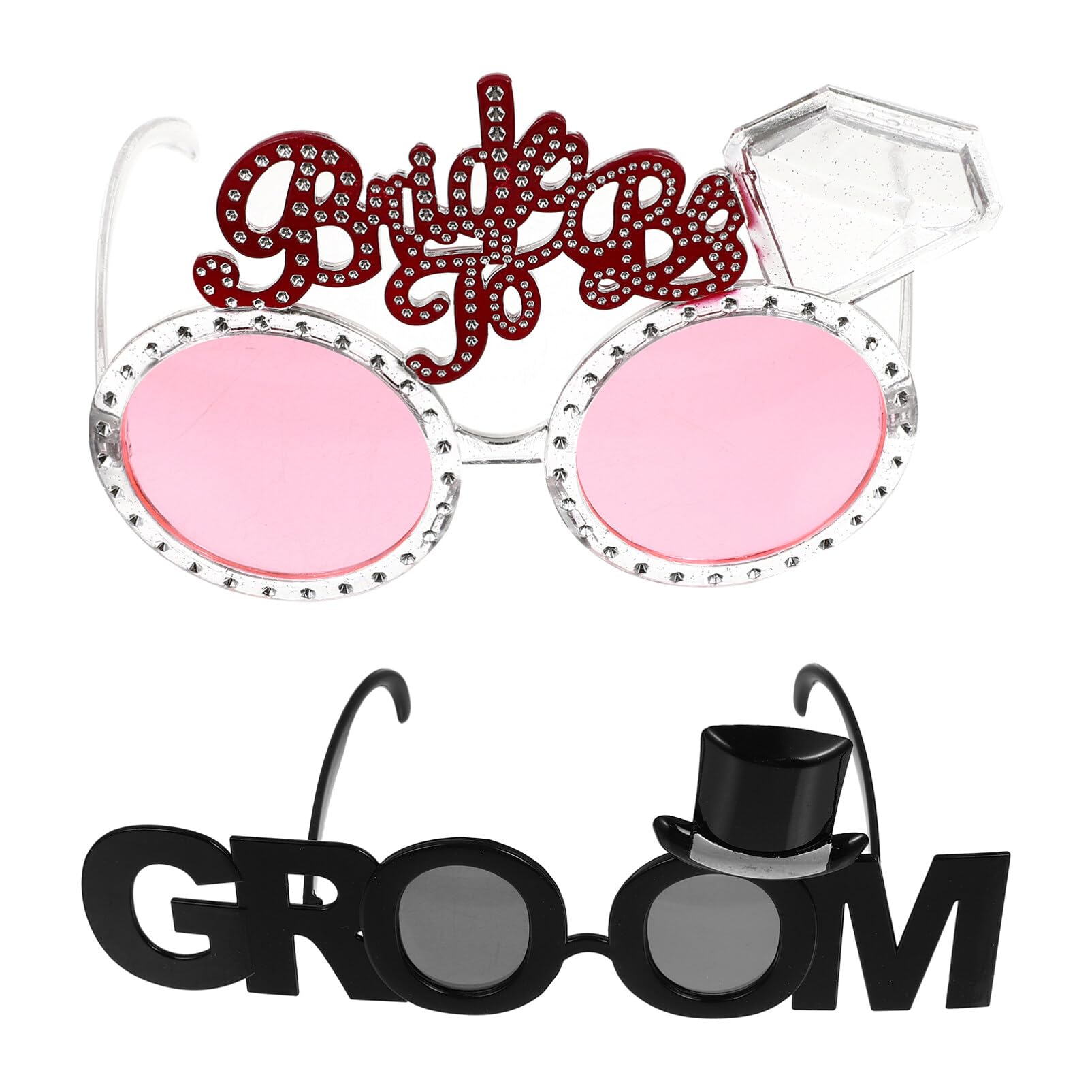 STOBOK Groom and Bride Eyeglasses Decorative Bachelor Party Eyeglasses Bachelorette and Bridal Shower Decorations for Party Photo Props, 2pcs