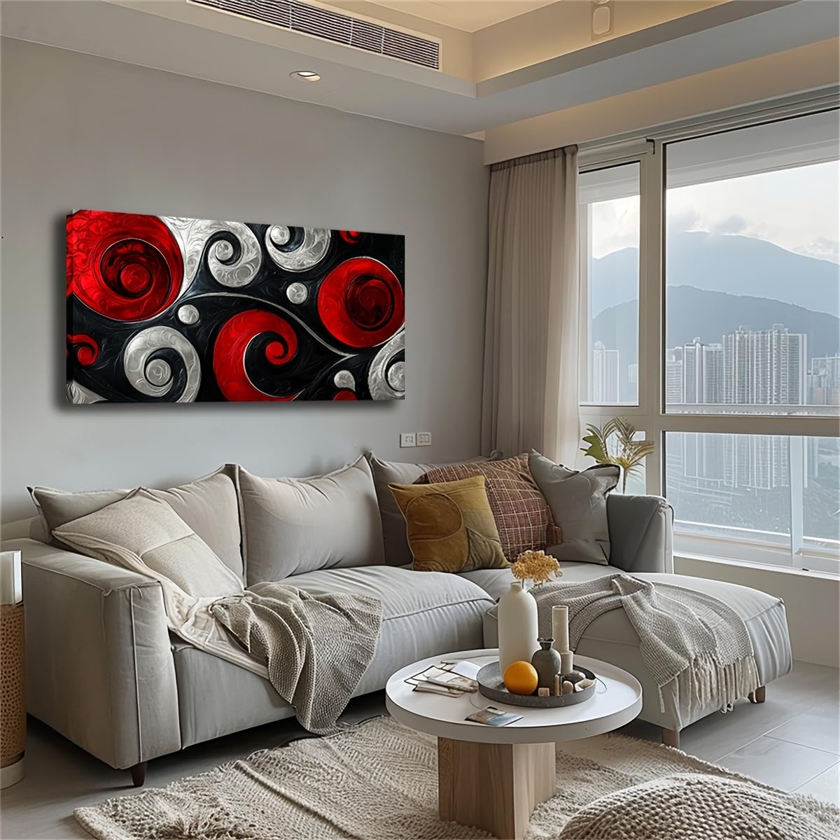 CWZBFEH Large Modern Nordic Abstract Swirling Pattern Canvas Wall Art - Neutral Color Palette, for Living Room(55x110cm/No frame)