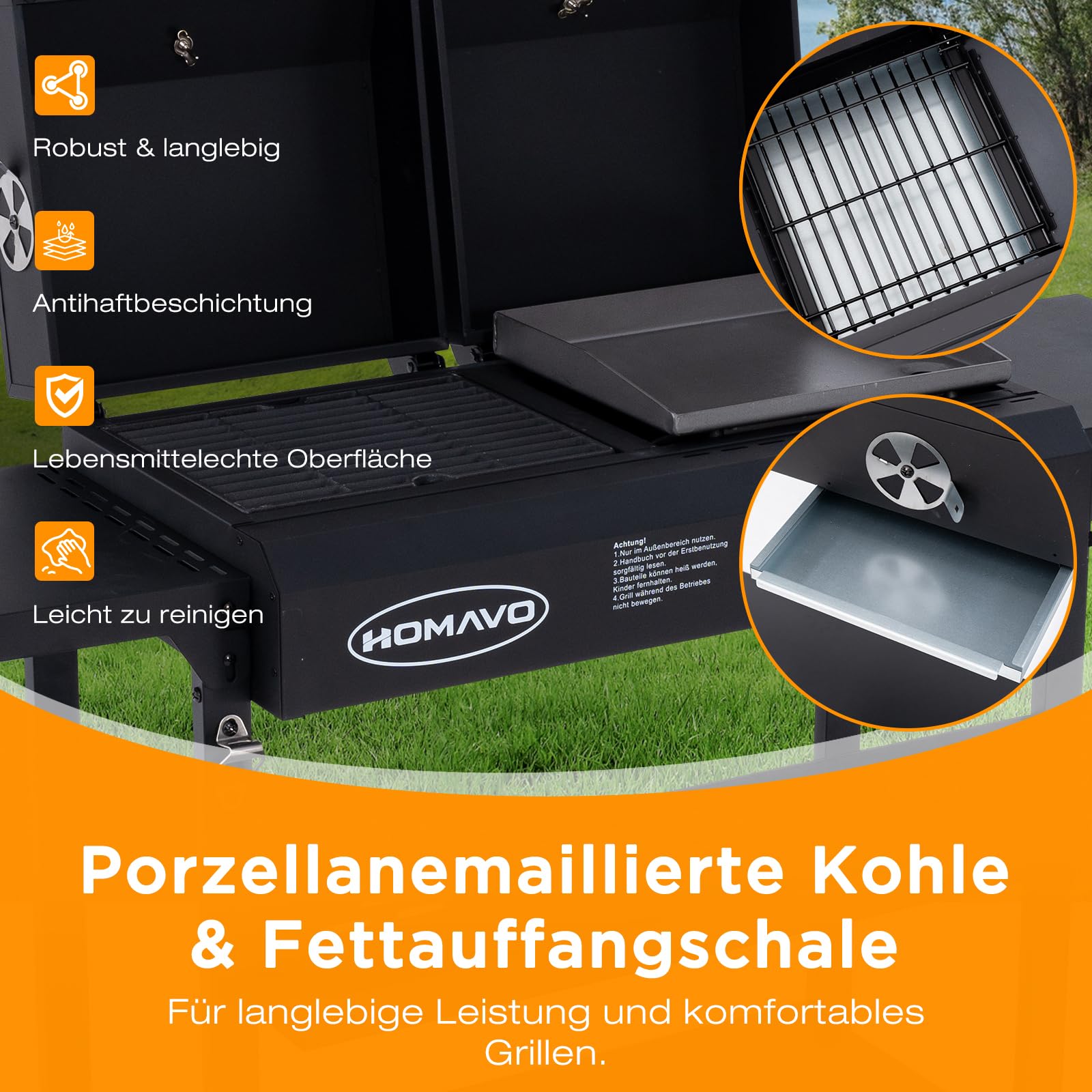 Gas-Holzkohle-Kombigrill, 2-in-1 Grillwagen mit Grillplatte | Holzkohle-Aroma & schnelles Gasgrillen, Gas-Grillplatte Ideal für Fleisch, Gemüse, Fisch und vieles mehr