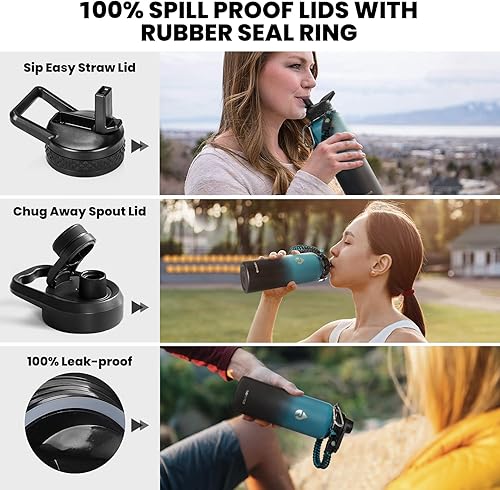 Miniatura 3 de Botella de agua aislada de 40 onzas, de acero inoxidable al vacío de triple pared (fría durante 48 horas), a prueba de fugas y sin BPA, moderna