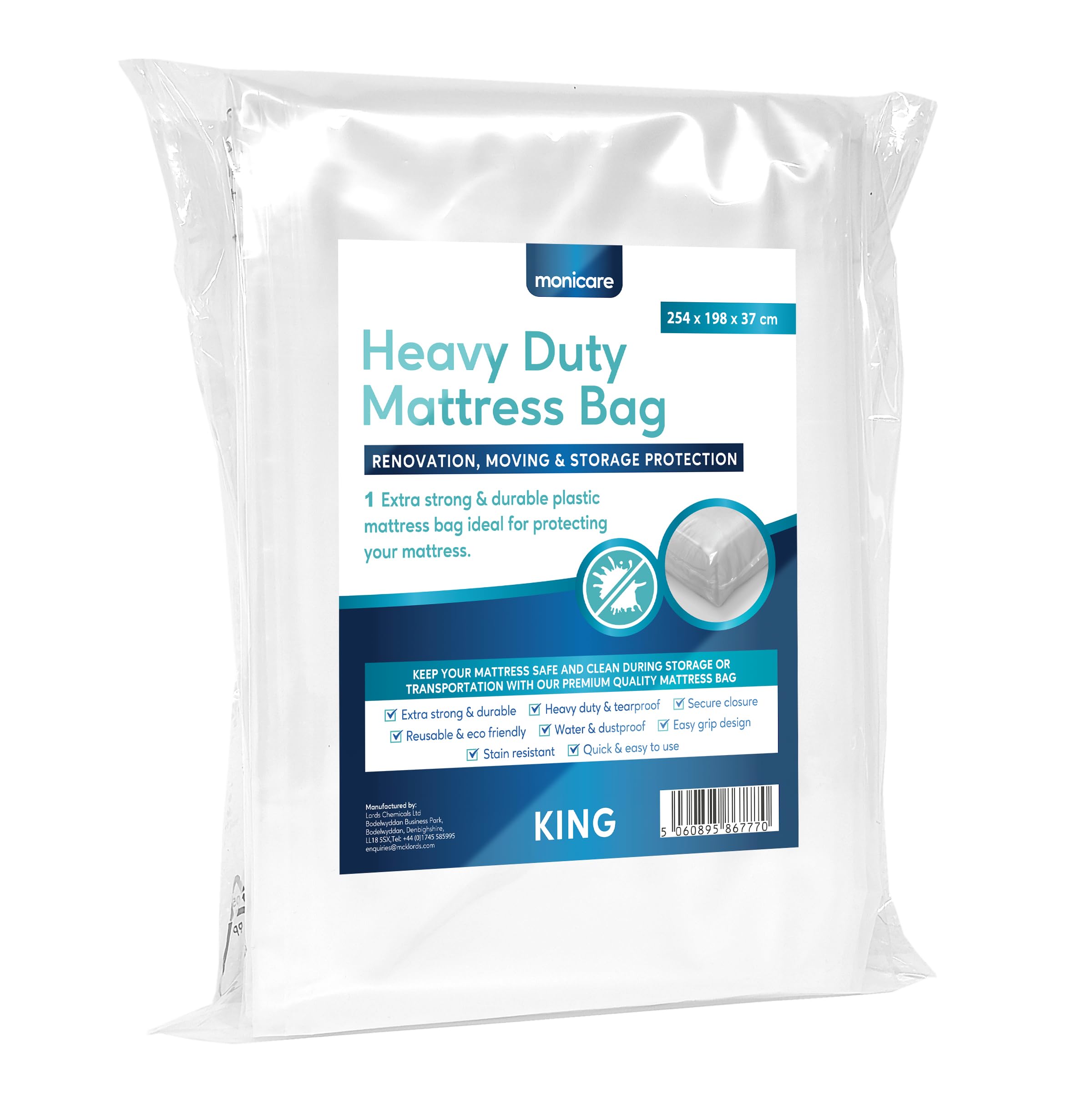 Monicare - Mattress Bag | Storage Protective Cover for Moving - Heavy Duty, Reusable, Tearproof | King Size Fits All with Sealing Strip