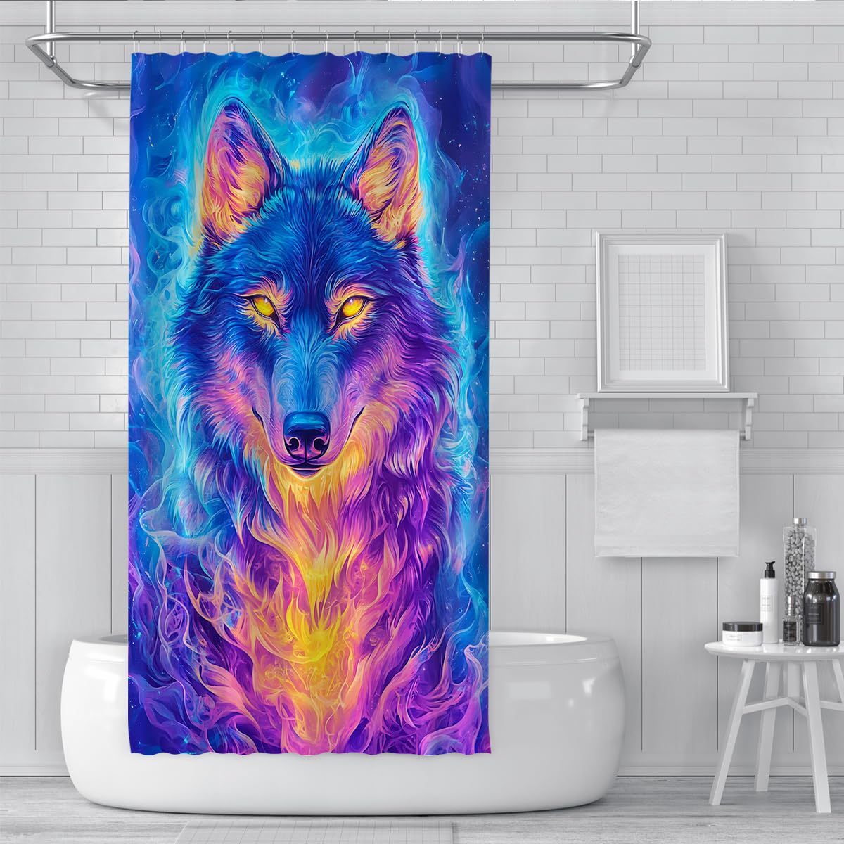 Aurora-Wolf Duschvorhang mystische Badezimmerdeko 200 x 240 cm