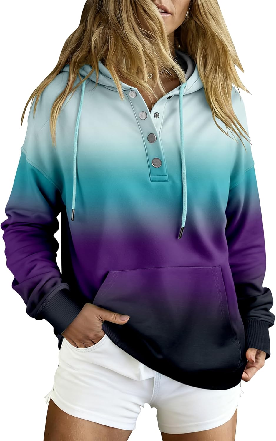 VIEACTIVEWEAR Hoodie for Women Tie Dye Sweatshirt Button Down Tops Casual Long Sleeve Oversize Pullover