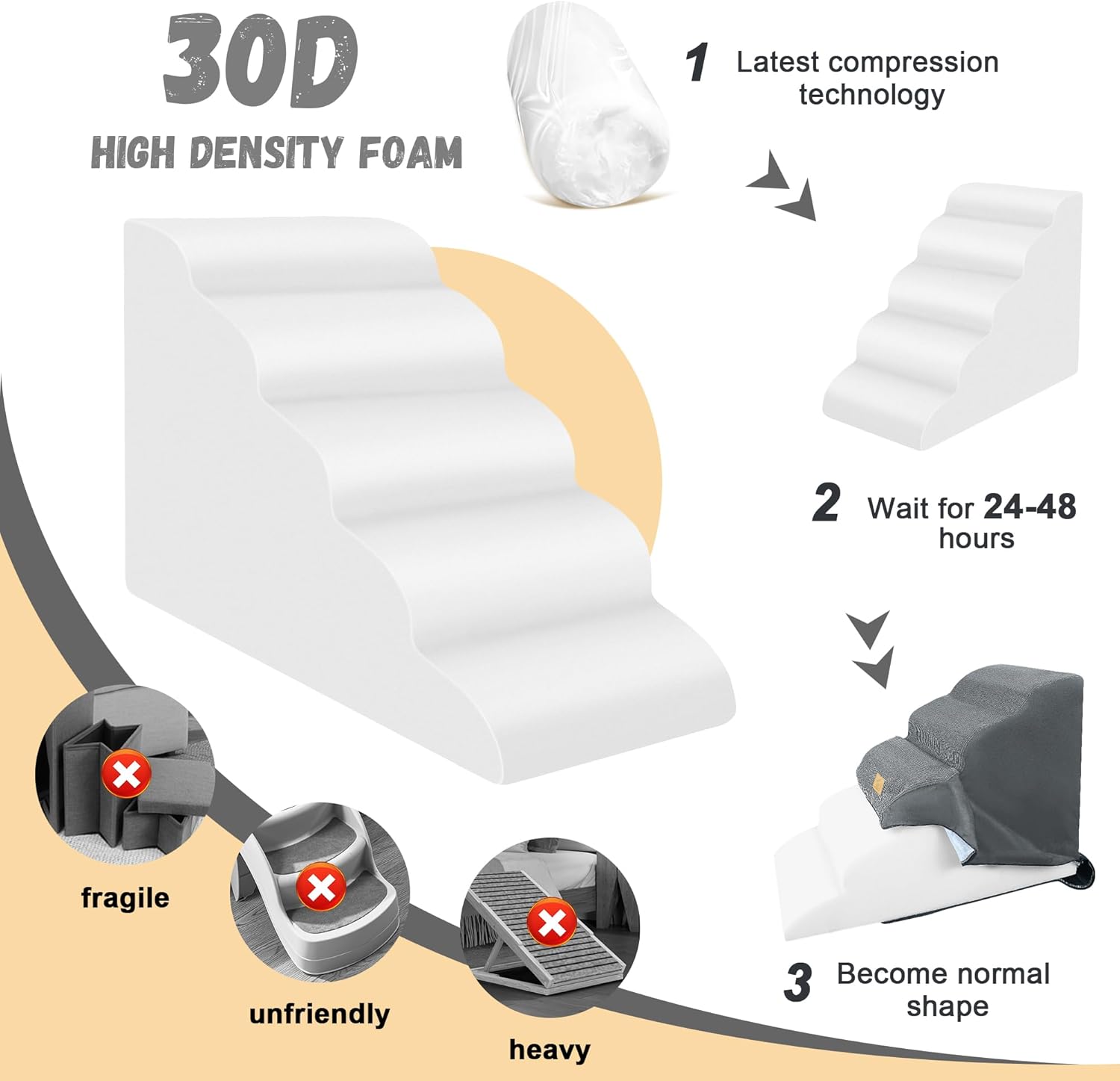 23-Inch Dog Stairs for High Beds, 5-Step Foam Slope Dog Stairs to Beds, Friendly to Old,Joint Injury,Short Leg Pets,Non-Slip Bottom Pet Ramp - Machine Washable,Gift 1 Lint Roller Set