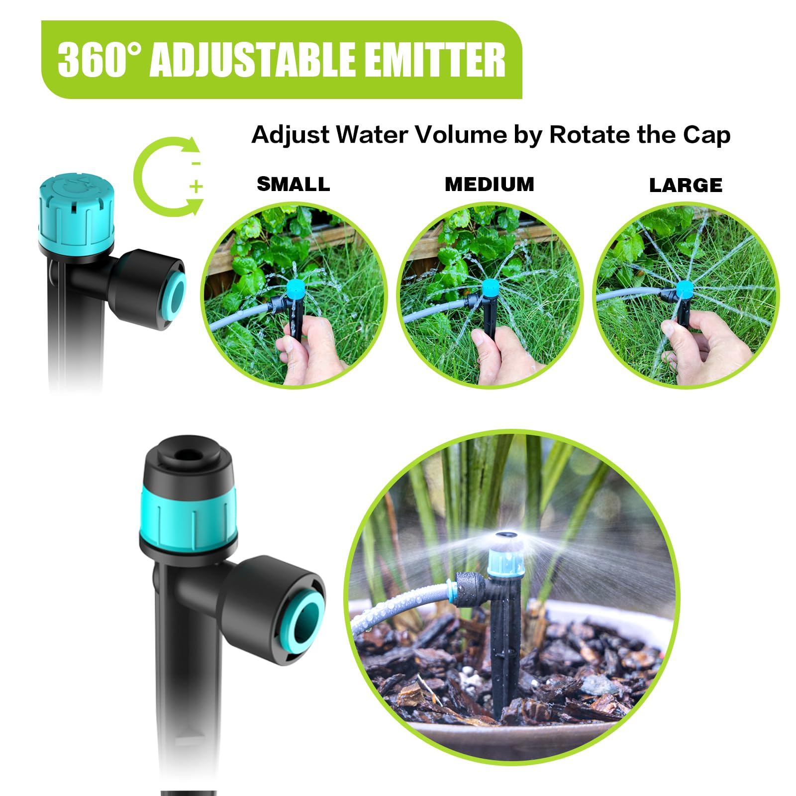 Sistema de riego por goteo de 99 pies, kit completo de riego automático por goteo con conector rápido, sistema de riego de jardín para plantas en maceta con tubo de riego de 12 mm y 6 mm, emisores
