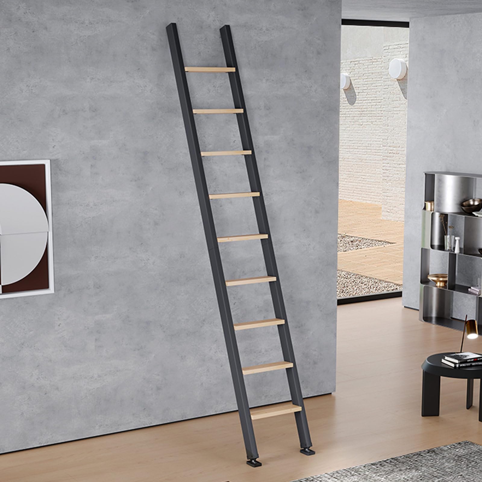 Fredbeck 10ft,120in Library Ladder Carbon Steel Frame Wooden Step,for Loft