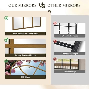 Reflix Arched Window Mirror, 60x90 cm Wall Mirrors for Decor Garden Outdoor, Distressed Gothic Arch Mirror with Aluminum Frame for Hallway,Living Room,Bedroom, Entryway, Bronze