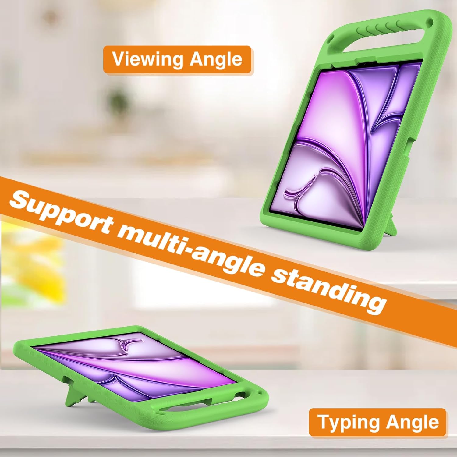 Kids Case Compatible with iPad Pro 13 Inch Case M4 2024 7th Gen Lightweight EVA Shockproof Stand Protective Case Child Friendly Cute Tablet Cover with Shoulder Strap (Green)