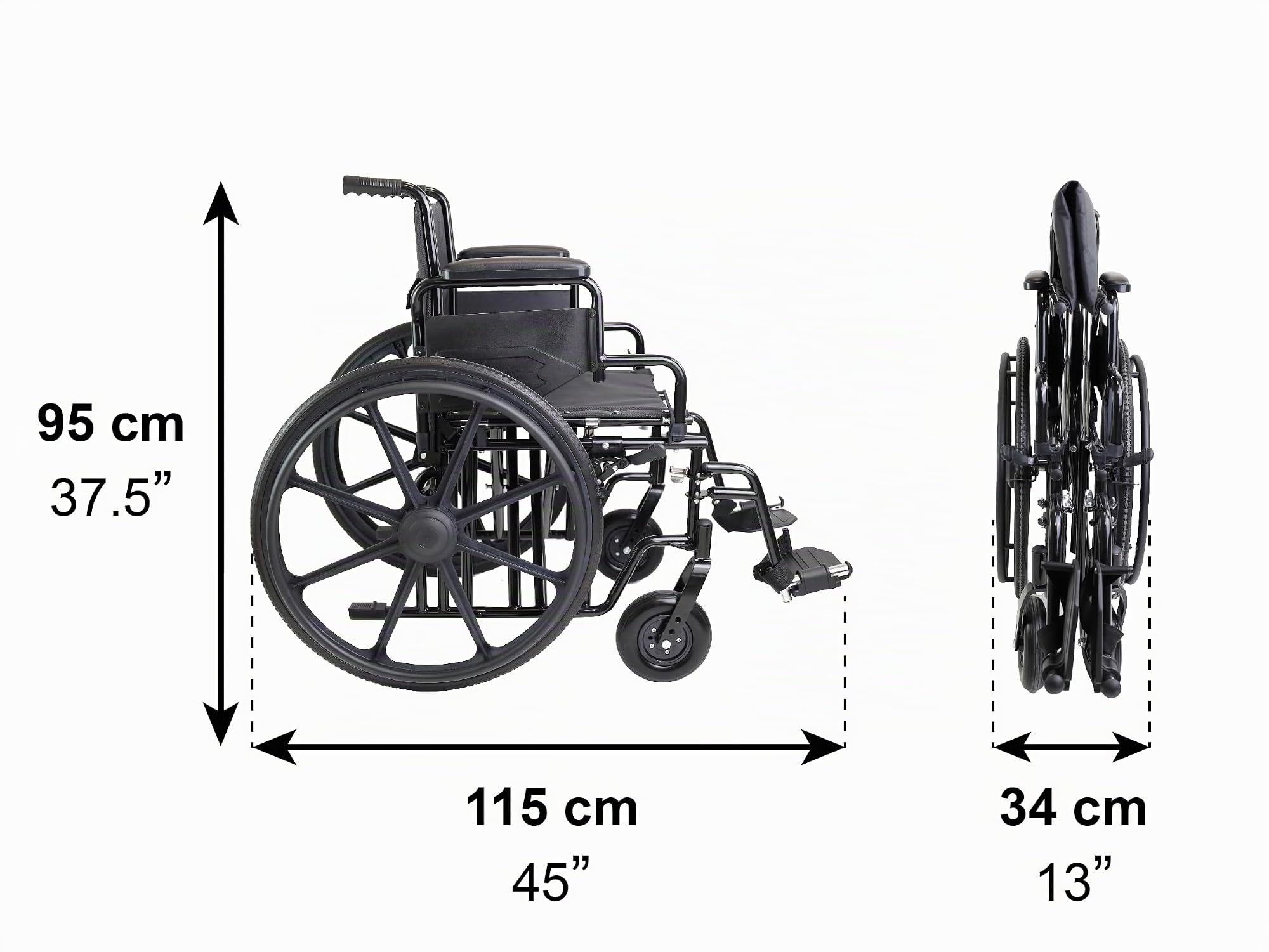 PEPE Mobility Fauteuil Roulant Large Pliable 225 kg, Chaise Handicapé