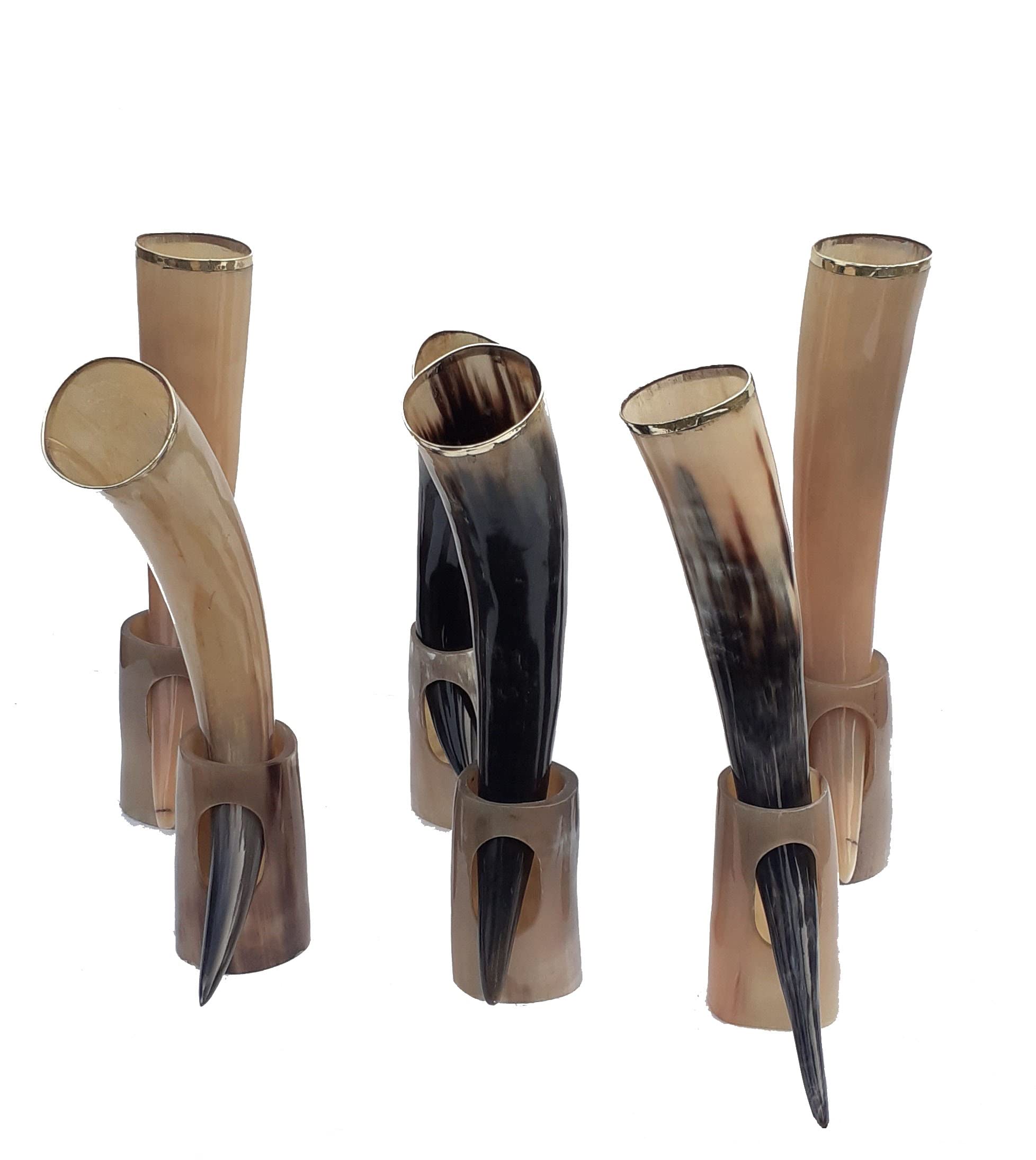 THE ANTIQUE HOUSE Lot de 6 tasses en corne de bœuf avec support style viking - Cadeau de Noël