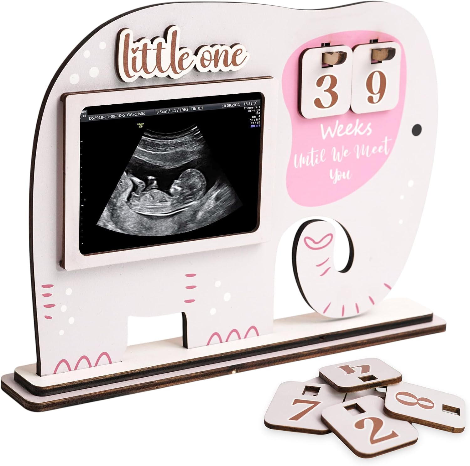 Ultrasound Picture Frames, Elephant Baby Sonogram Photo Frame, Wooden Weekly Countdown Milestone, Pregnancy Gift for First Time Moms, Mom to Be Gift, Nursery Decor, 3x4 Inch, Pink