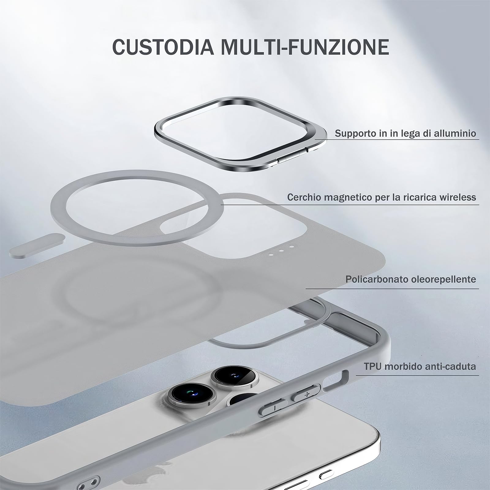 Mixroom – Cover Cavalletto per iPhone 13 Custodia Supporto Stand Invisibile Pieghevole Compatibile con MagSafe Cerchio Magnetico Integrato Nero C06