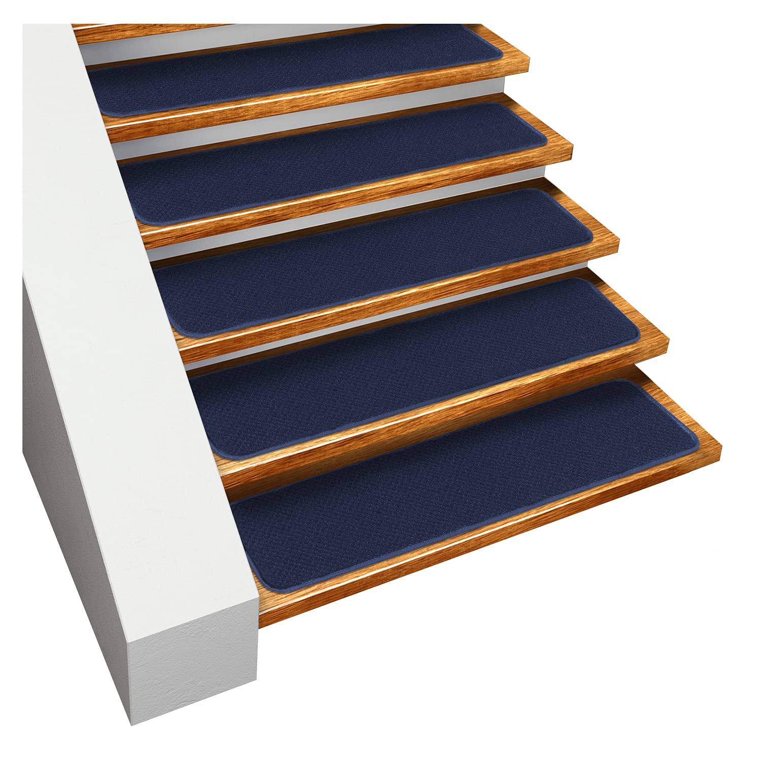 House, Home and More Set of 15 Skid-Resistant Carpet Stair Treads - Navy Blue - 8 Inches X 23.5 Inches