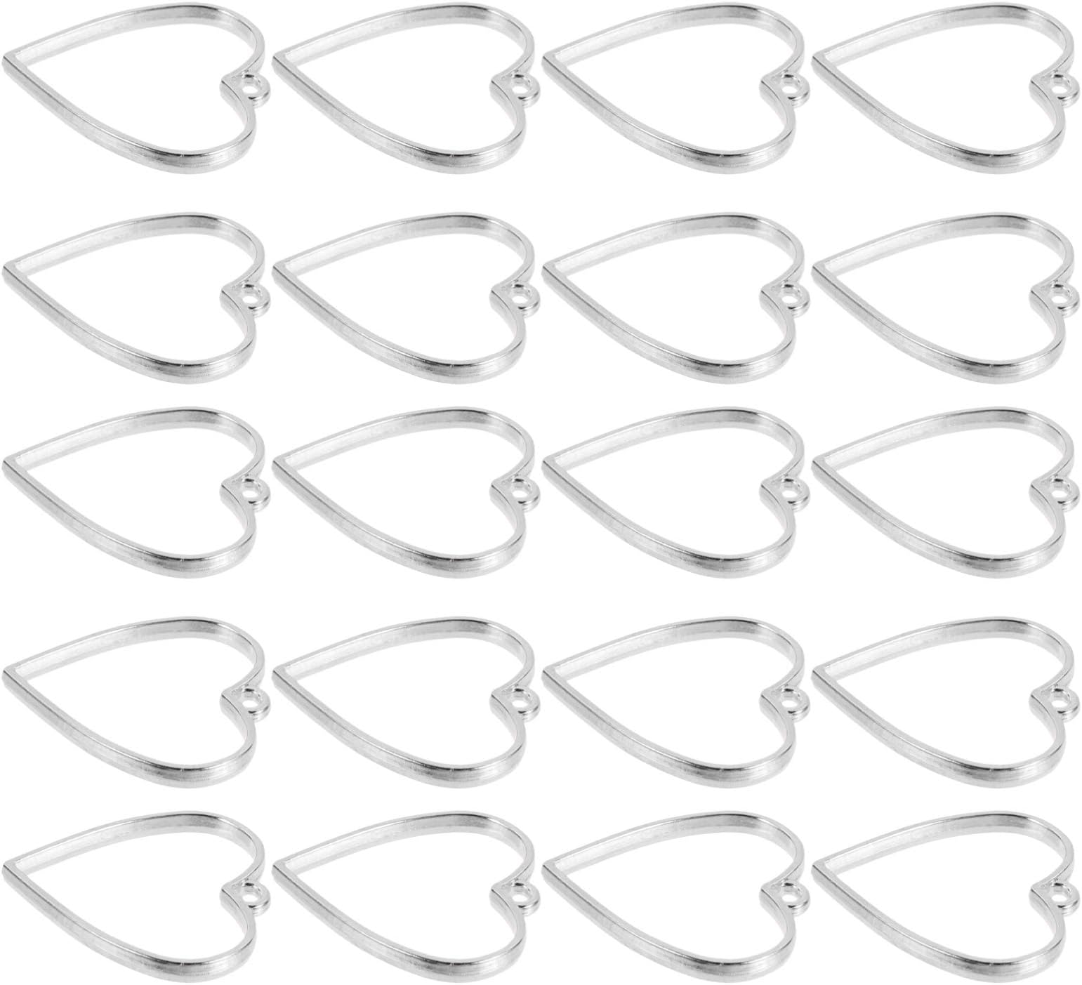 20pcs Heart Alloy Open Pendant Frame Hollow Metal Heart Jewelry Frame Resin Heart Frame Charms Pendants for DIY Crafts Jewelry Necklace Making- Silver