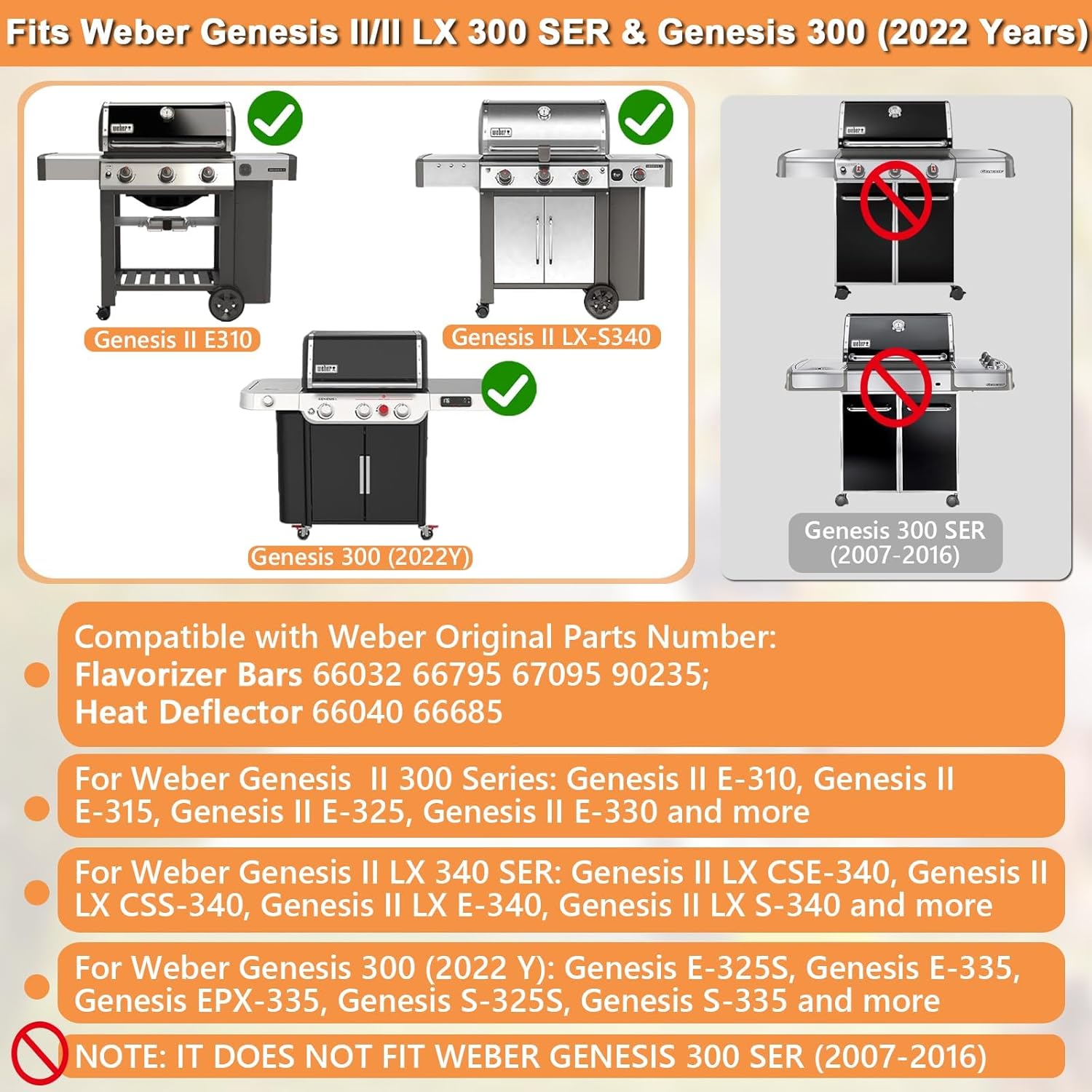 GS4 Genesis II Grill Parts for Weber 3 Burner GS4 Genesis 2 Replacement Parts for Genesis II/II LX 300 SER,Genesis 300 (2022 YRS) Accessories for Weber Flavorizer Bars 66032 67095,Heat Deflector 66040